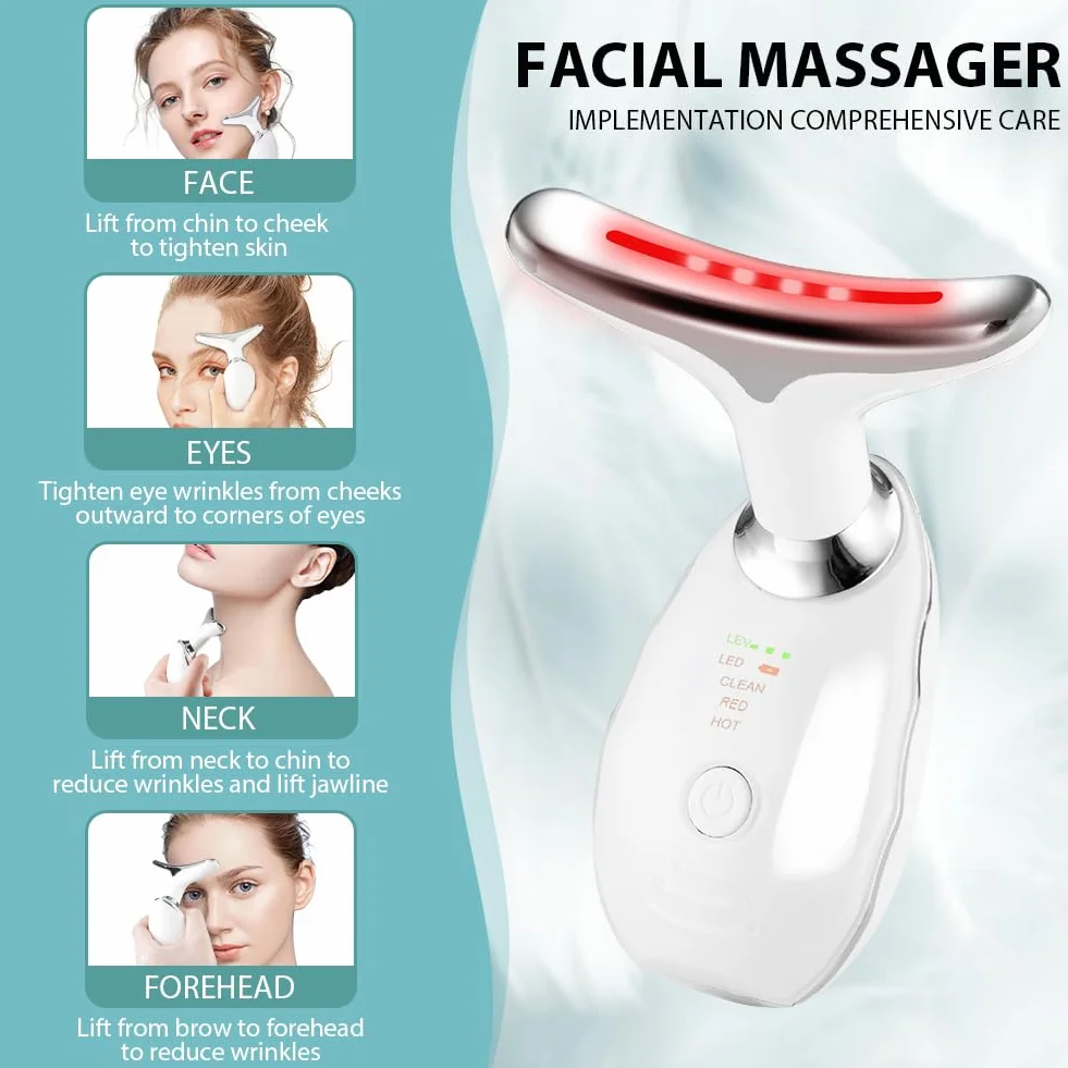 ACWOO Masajeador Facial, Masajeador Facial Eléctrico Antiarrugas, Masajeador de Belleza para Reafirmar la Piel para Rostro y Cuello, 45 ℃ Medidor de Belleza Facial, 3 Modos