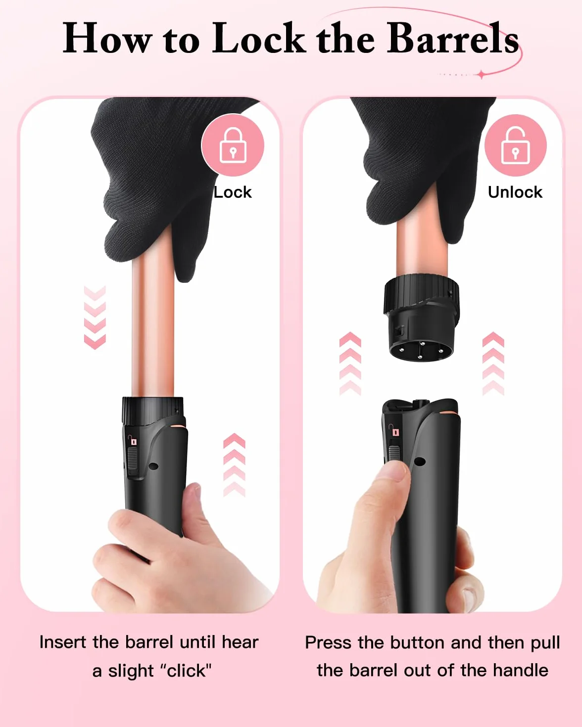 BESTOPE PRO Juego de plancha ondulada 5 en 1: cuenta con 3 barriles de cerámica para crear olas grandes, incluido un ajuste de temperatura, calentamiento rápido y un guante, 2 clips, oro rosa