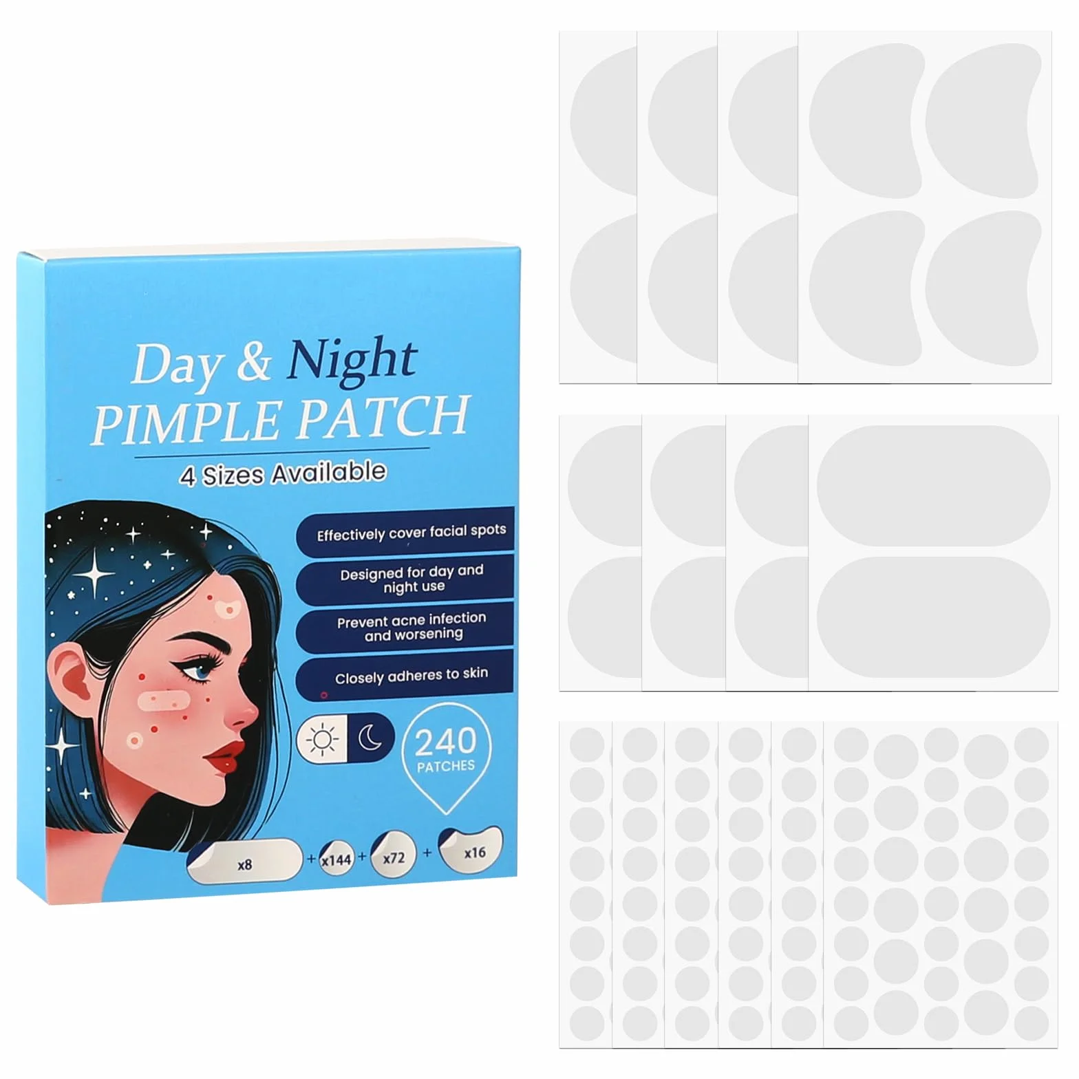 Parches Granos 240 Piezas Pimple Patches con Aceite del árbol del Té Diurno y Nocturno Acne Patch Invisibles
