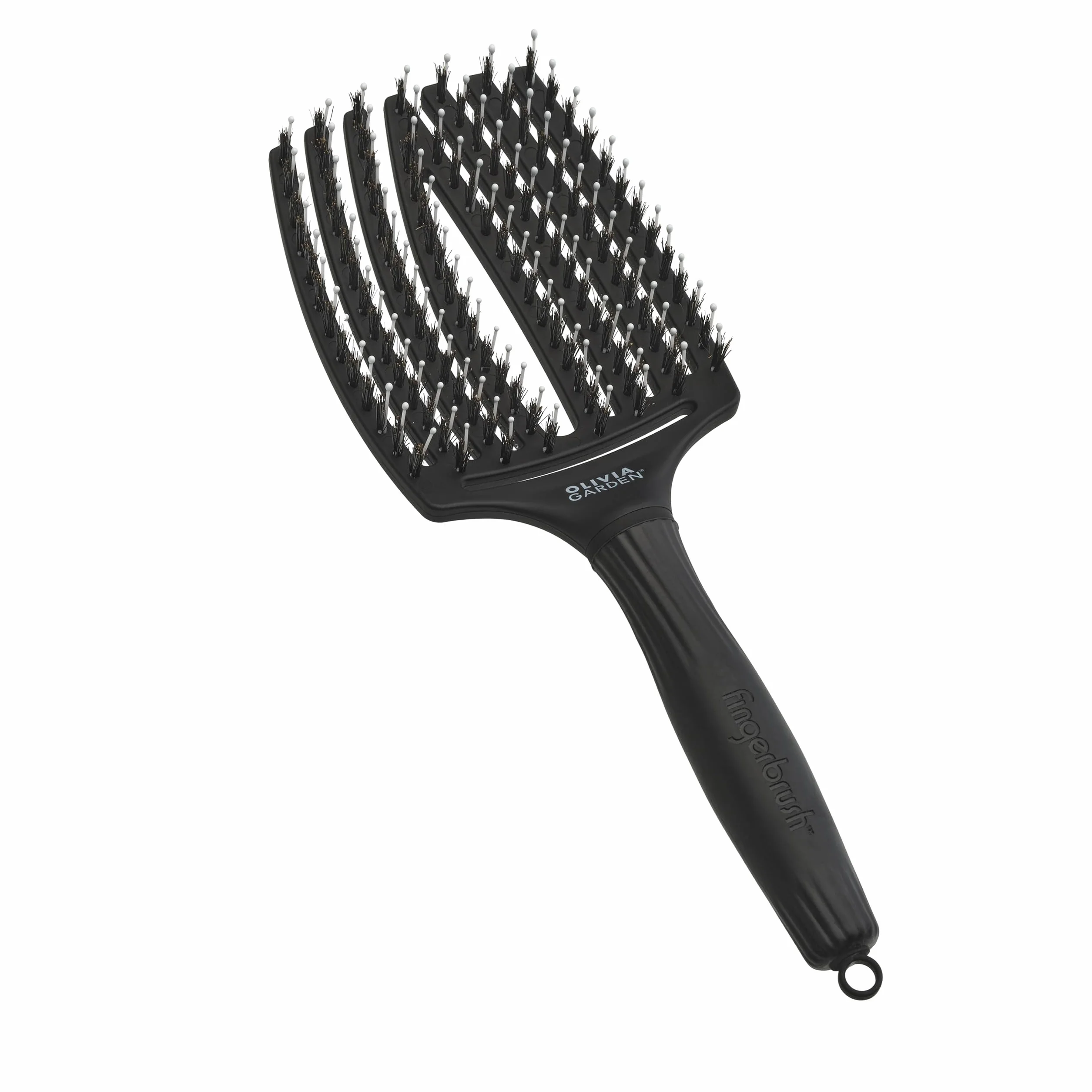 Olivia Garden Fingerbrush Combo Large Cepillo Pelo Largo Antitirones Cerdas Jabalí Nylon Brillo Natural Negro