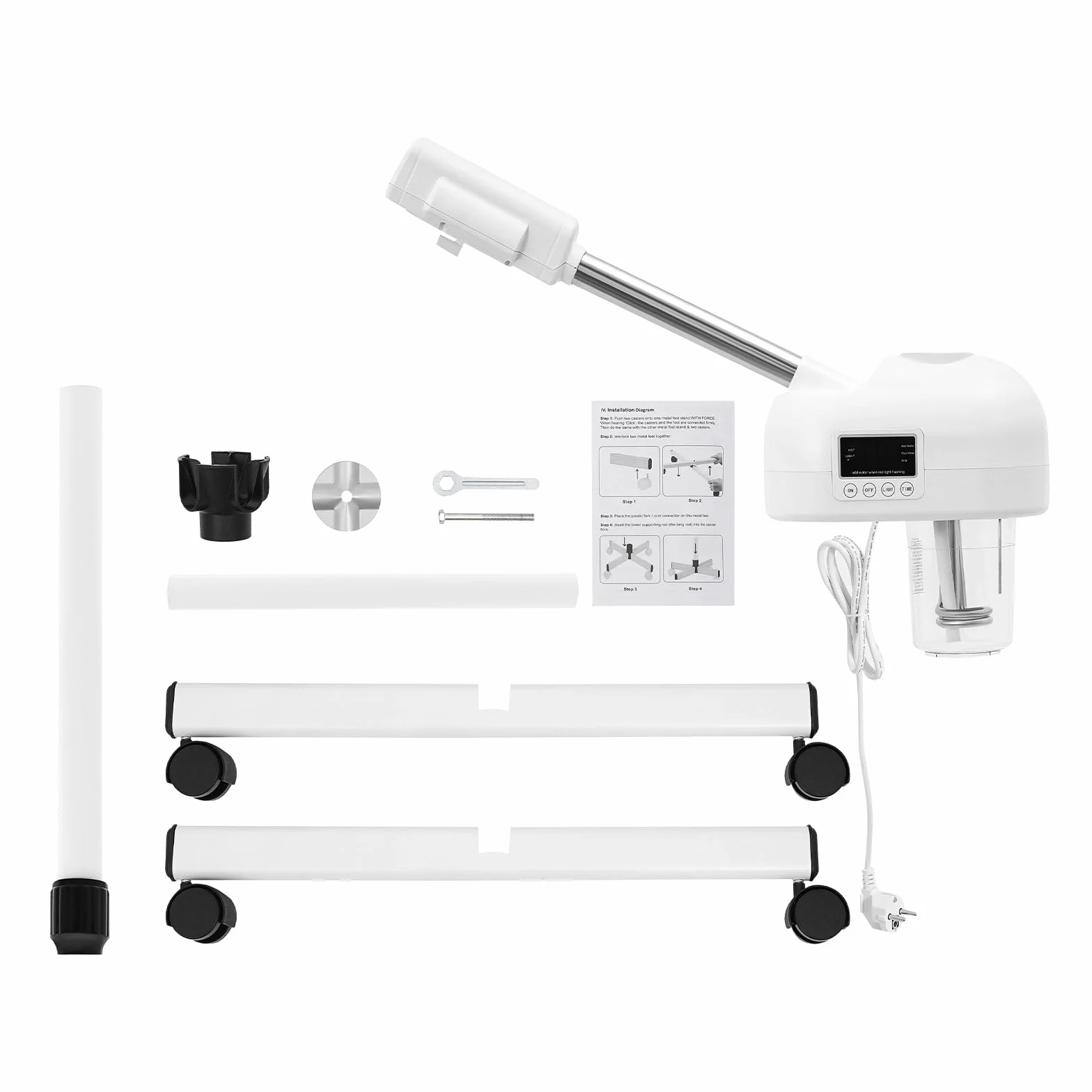 Profesional Vapor Facial Humidificador Brazo Giratorio Panel LCD Ozono Spray Caliente Limpieza Poros