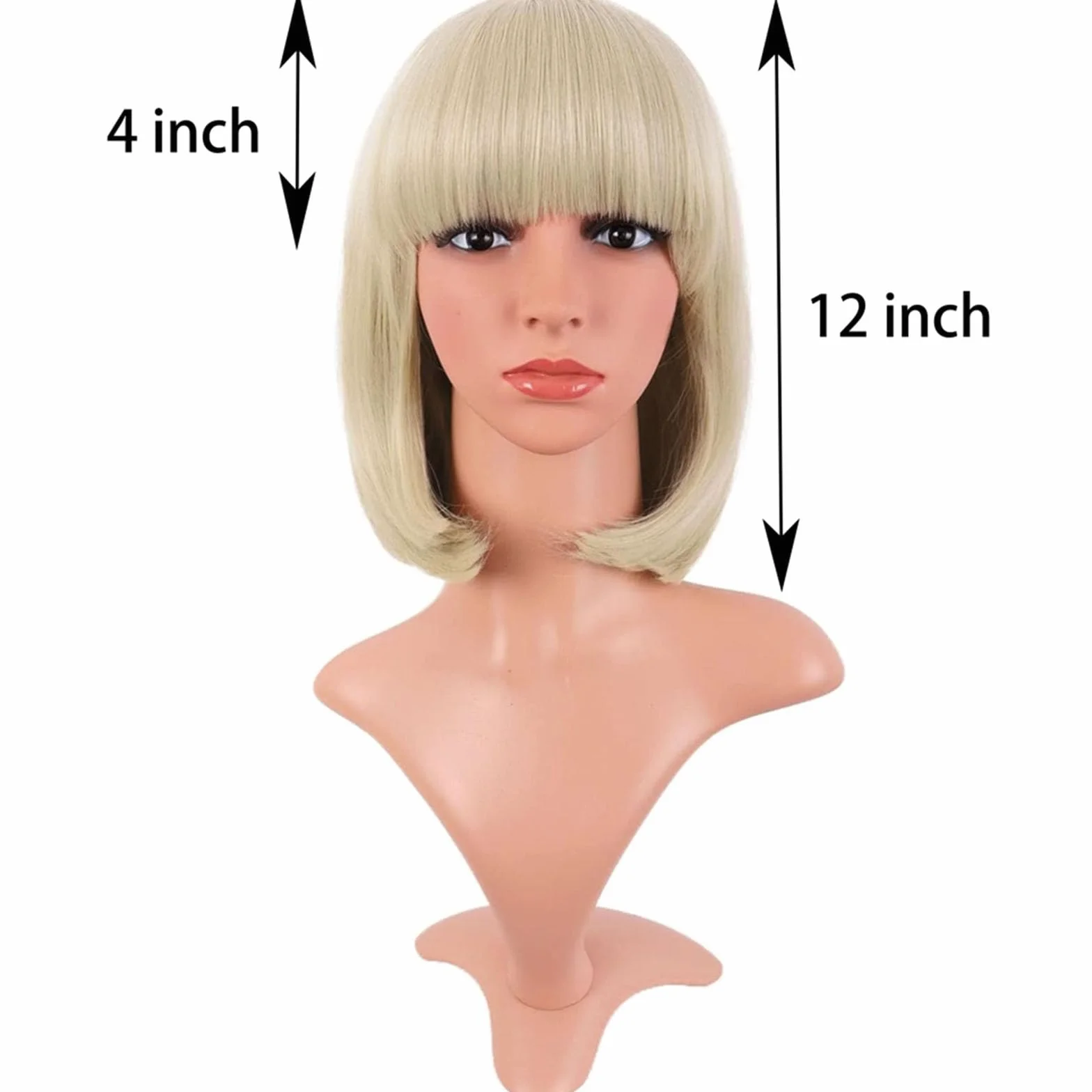 Peluca Sintética Bob Lacio 30 cm Heat Resistente Flat Flequillo Dorado