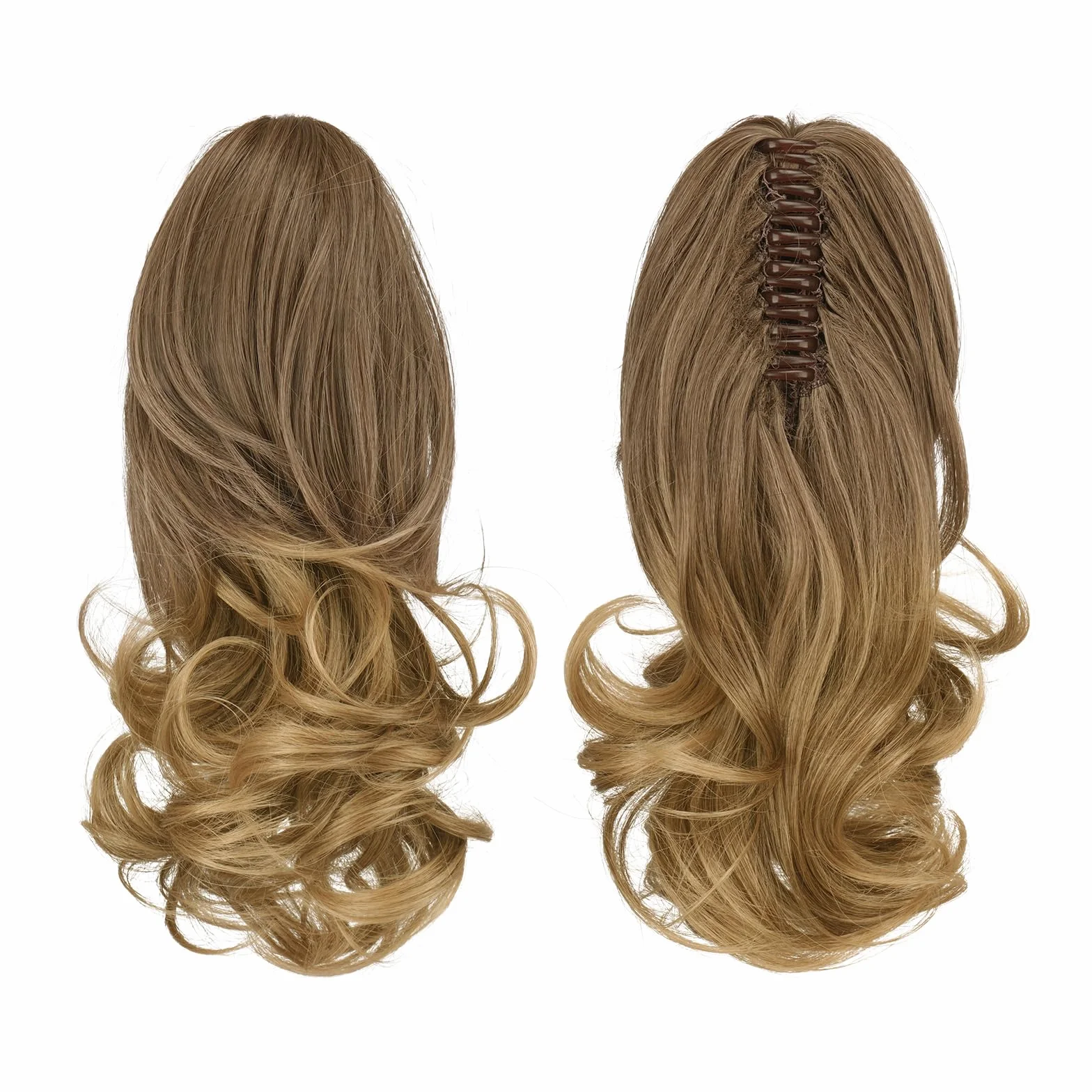 Sofeiyan 13" Ponytail Extension de Cola de Caballo Larga Rizada con Clip Cabello Sintetico Aspecto Natural Castano Medio Mechas Rubias Miel