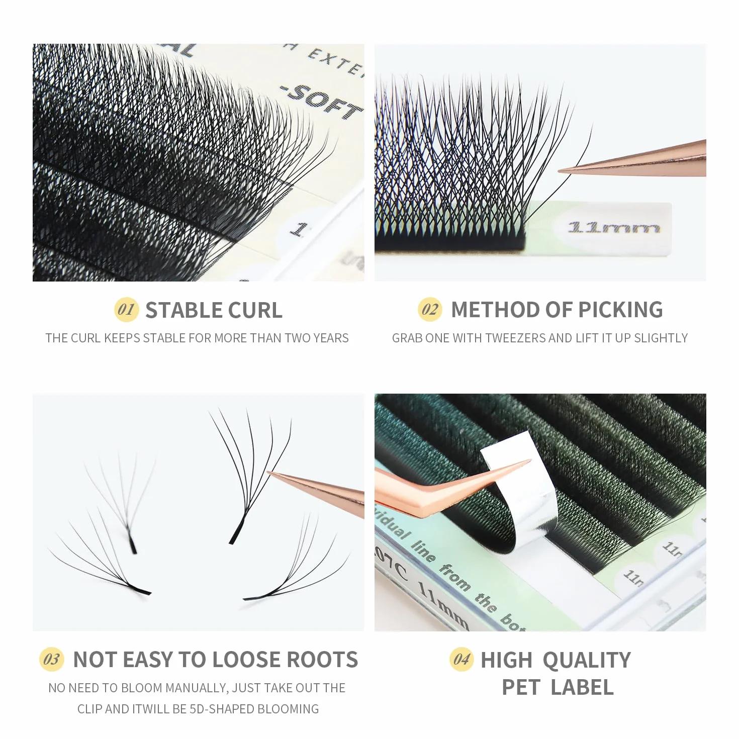 Extensión de Pestañas 5D W 0.07mm C Curl 8-15mm Pelo a Pelo Volumen Ruso Fan Lash