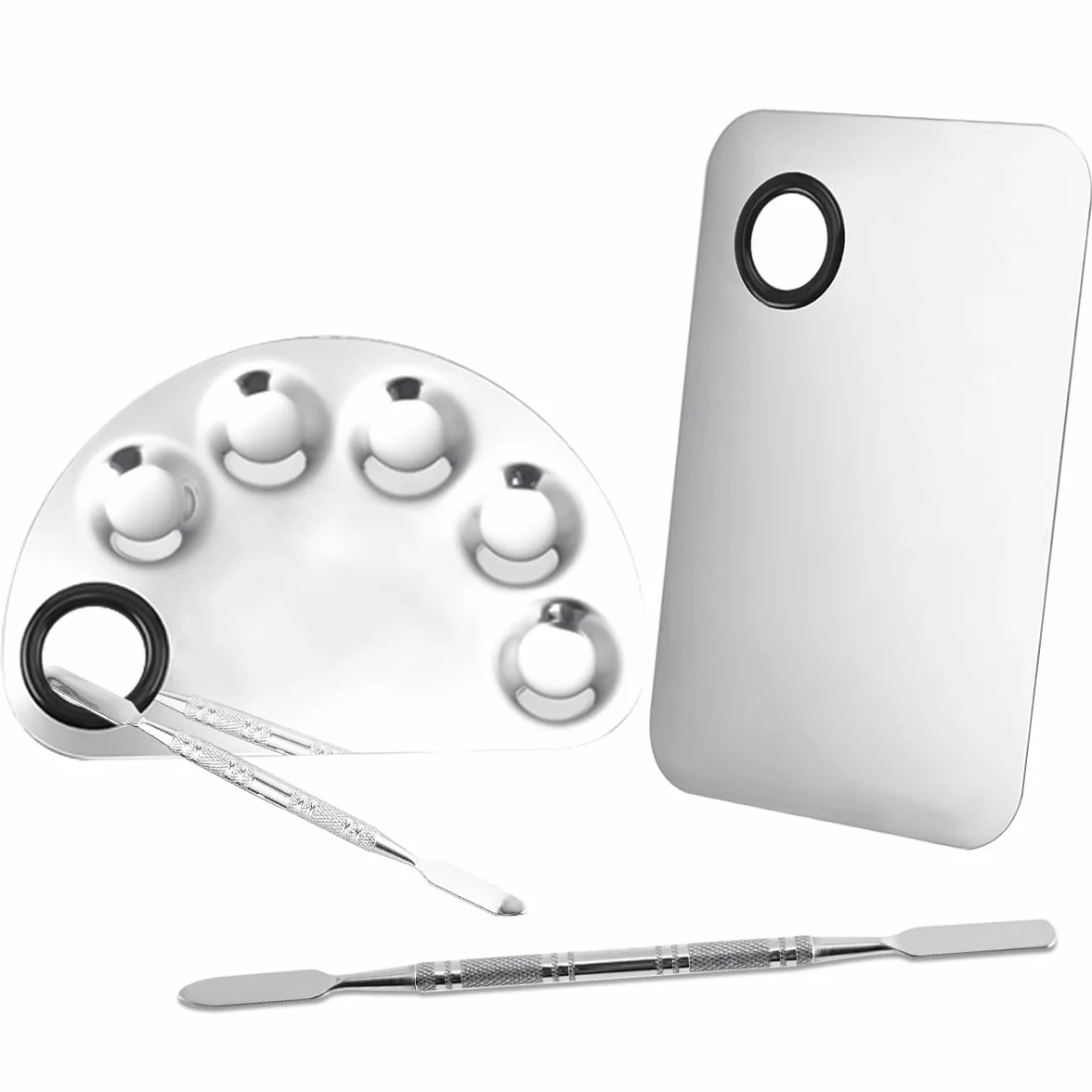Paleta Maquillaje Acero Inoxidable 2 Piezas para Mezclar Pigmentos con Espátula