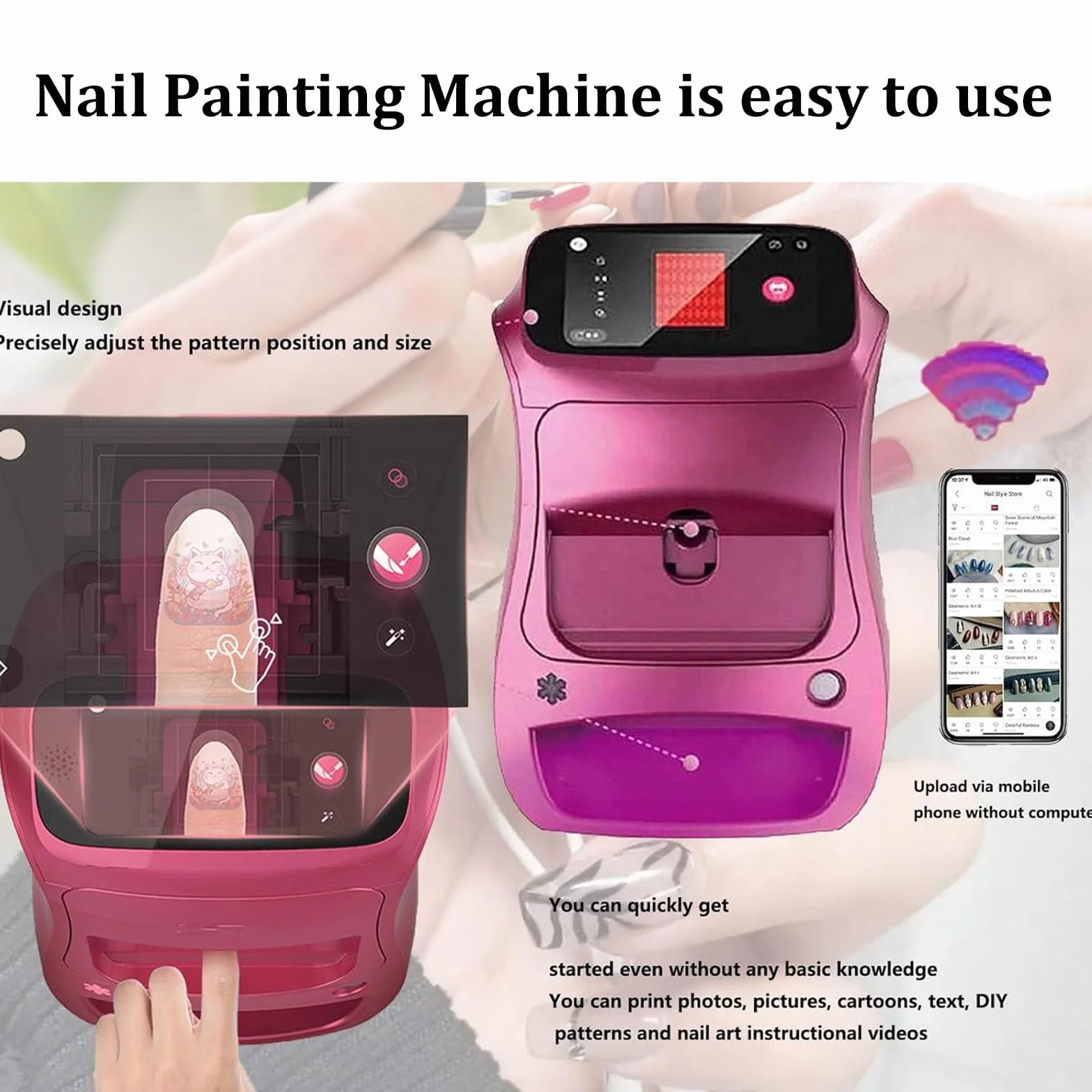 Impresora Digital Móvil Decoración Uñas,Máquina Pintar Uñas,Impresión Patrones Bricolaje Y Secado En Uno,Impresora Automática Uñas 3D para Estudio uñas/manicurista/Amantes Las uñas