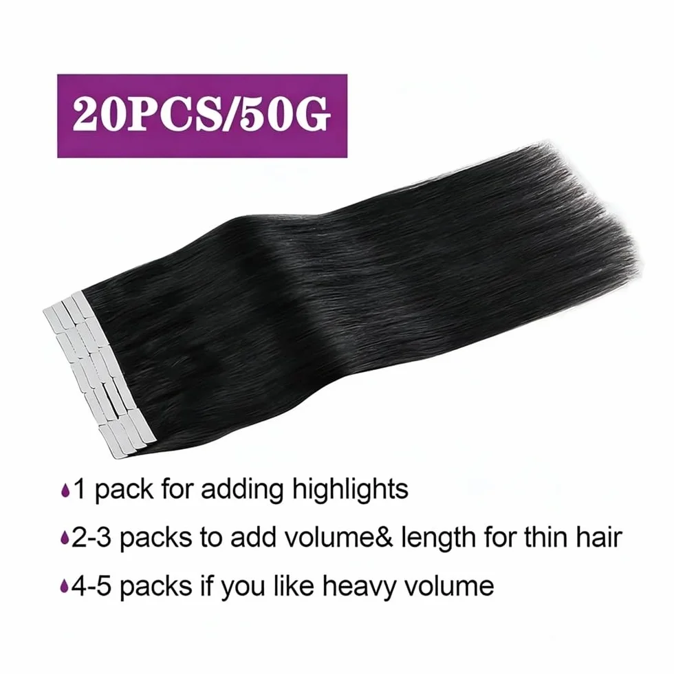 Extensiones de cabello humano con cinta adhesiva de 40 a 66 cm, extensiones de cabello humano invisible, 20 unidades/50 g, fácil de instalar y quitar (marrón claro, 45,5 cm)