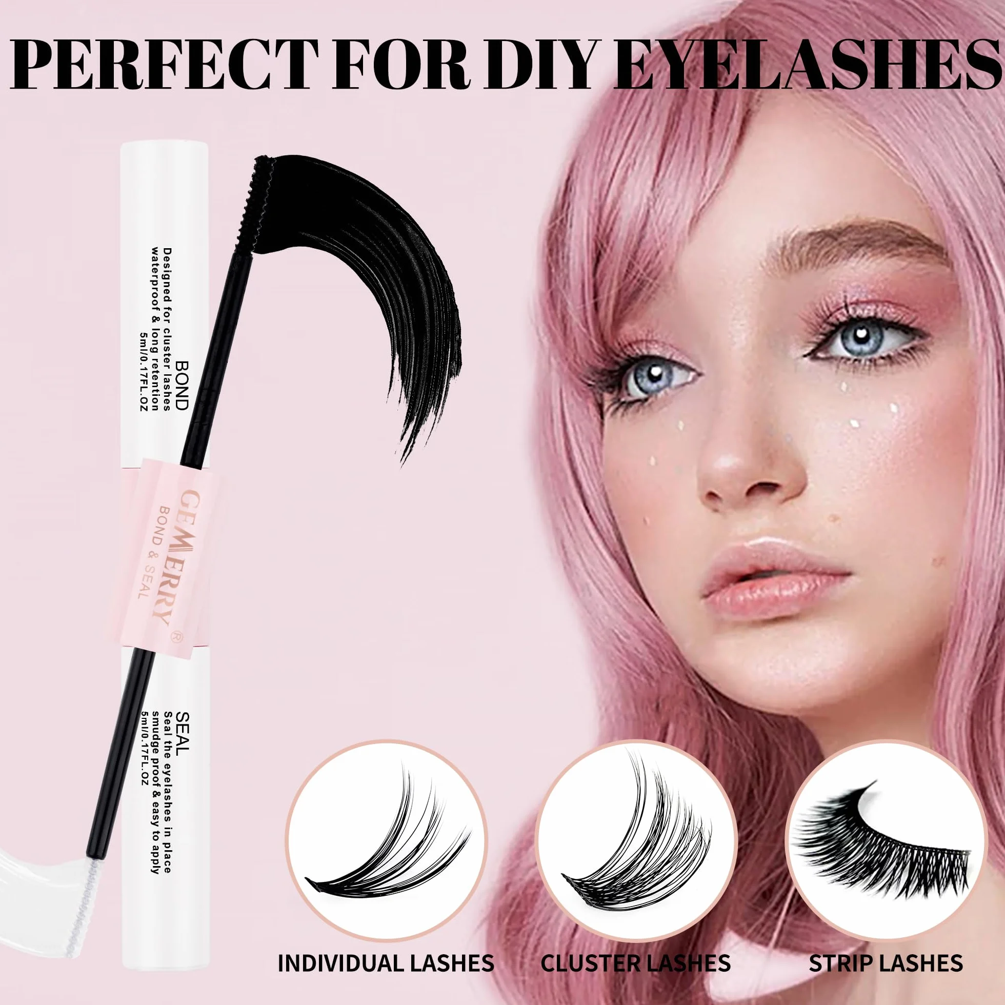 Gemerry Pegamento Pestañas Lash Bond and Seal 2 en 1 5ml+5ml Cluster para Extensiones
