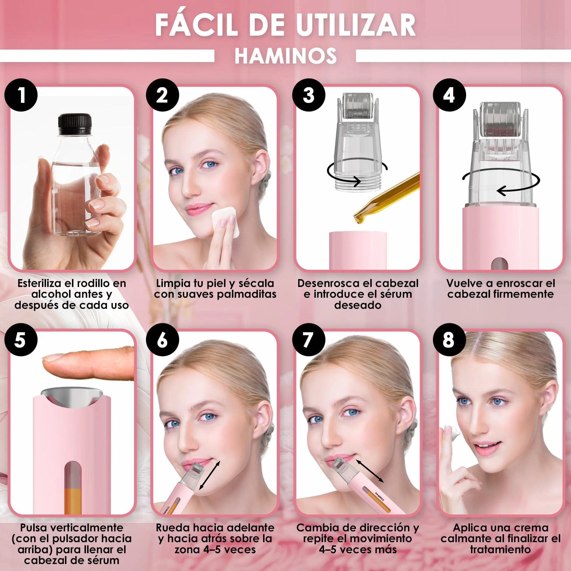 HAMINOS Derma Roller 0,25 mm 2.0 con Depósito para Labios, Piel, Cabello, 105 Agujas de Titanio