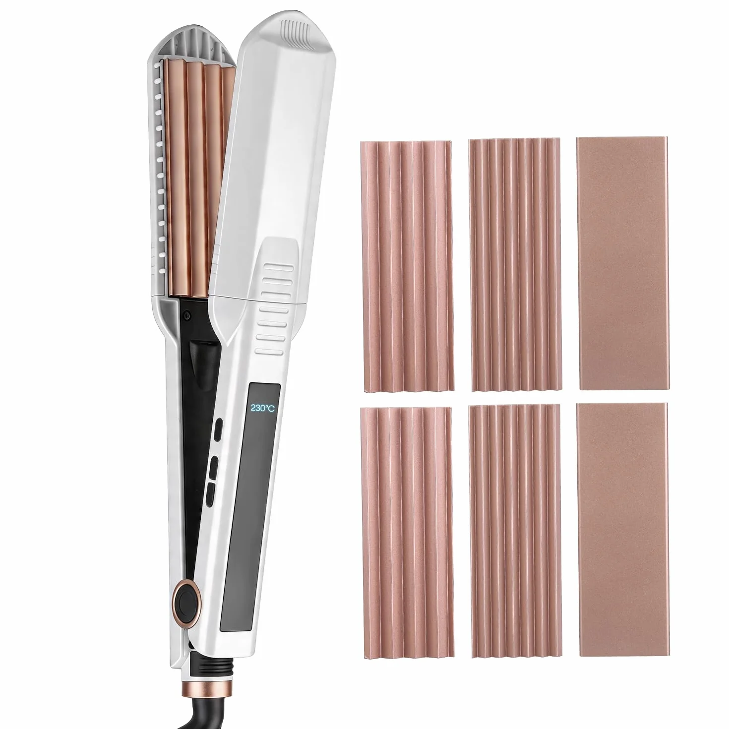 Planchas del Pelo Ceramic Crimp 3 in 1, Cerámica Anti-Estática, 6 Temperatura Ajustables 130-230 ℃, Calentamiento Instantáneo, Rizador Pelo Ondas Para Crear Volumen y Textura