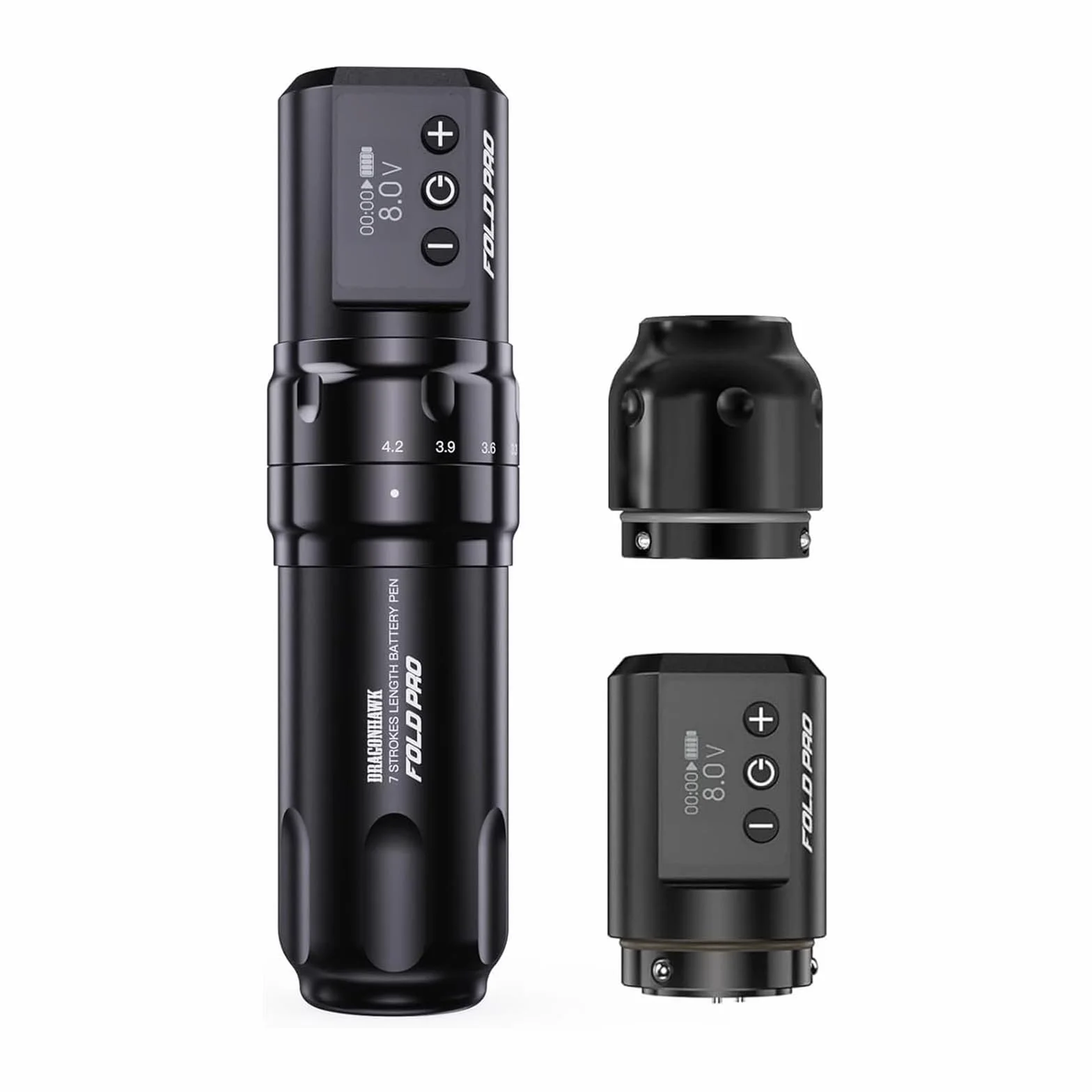 Dragonhawk Fold Pro Máquina de tatuar inalámbrica Bolígrafo con batería de 7 carreras 2.4-4.2mm, 2pcs batería de 1500mAh para tatuadores profesionales