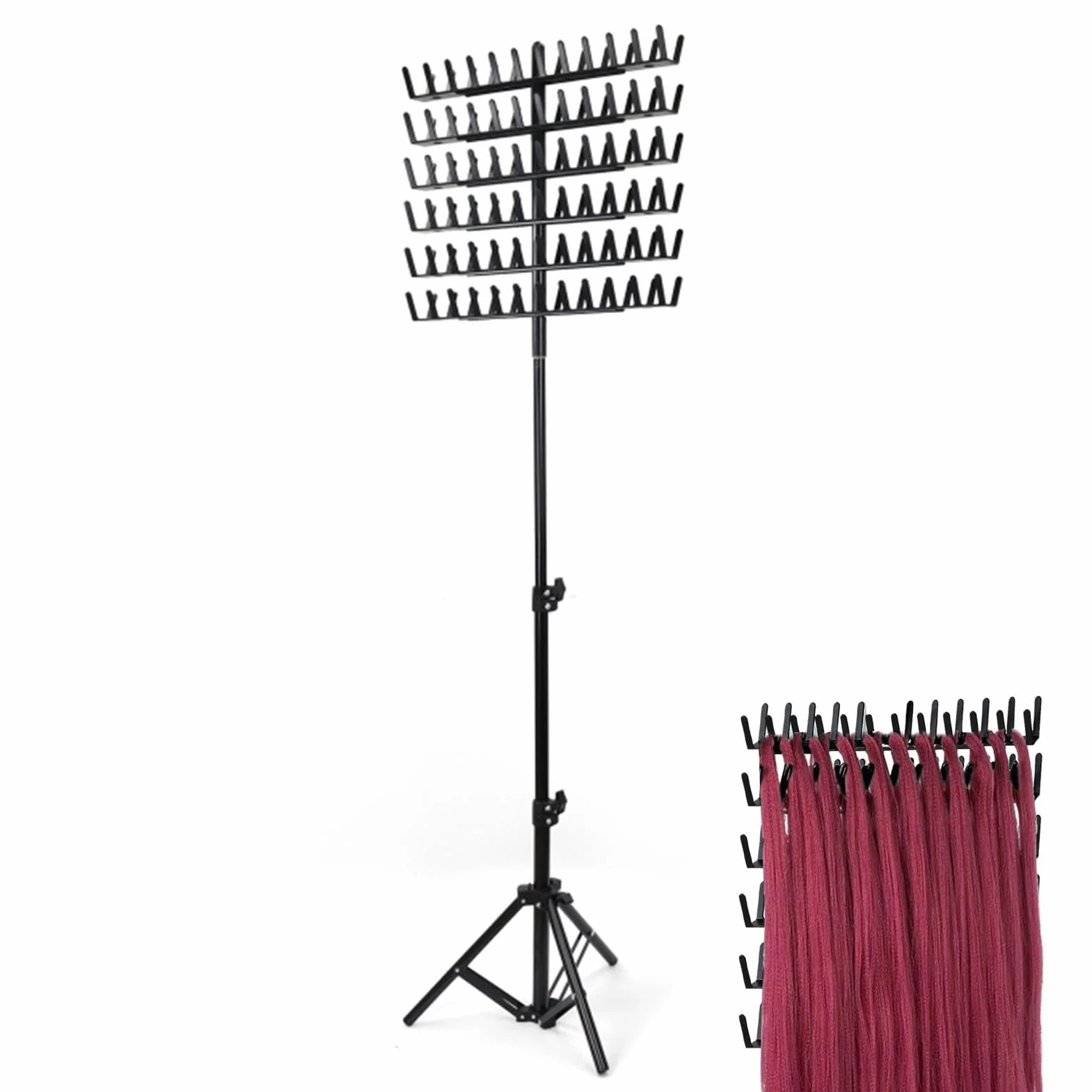 Soporte para extensiones de cabello ajustable 144 pinzas trenzas 2 lados