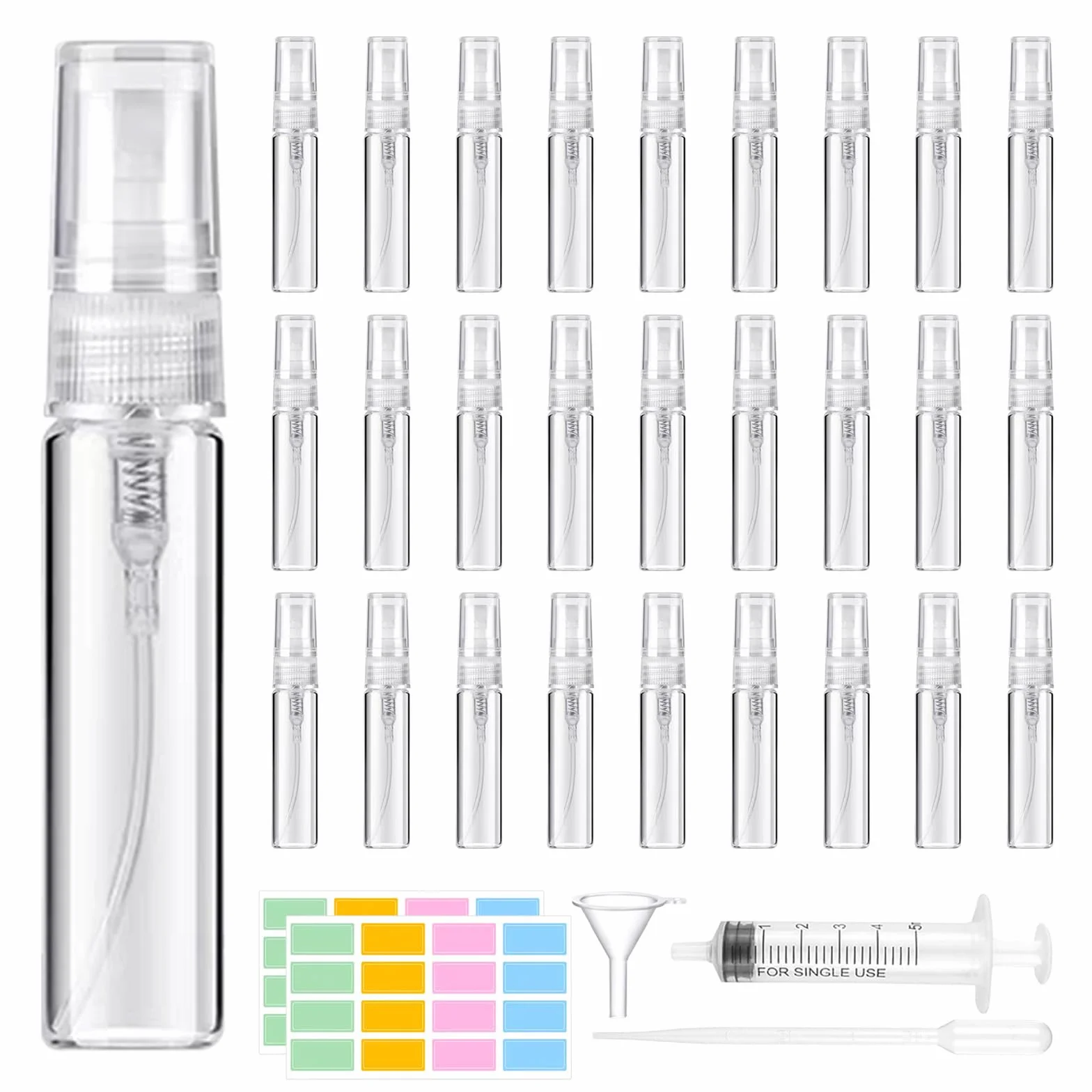 Mini botella pulverizadora de niebla fina 5 ml portátil cristal transparente para viajes vacía con embudo pipetas