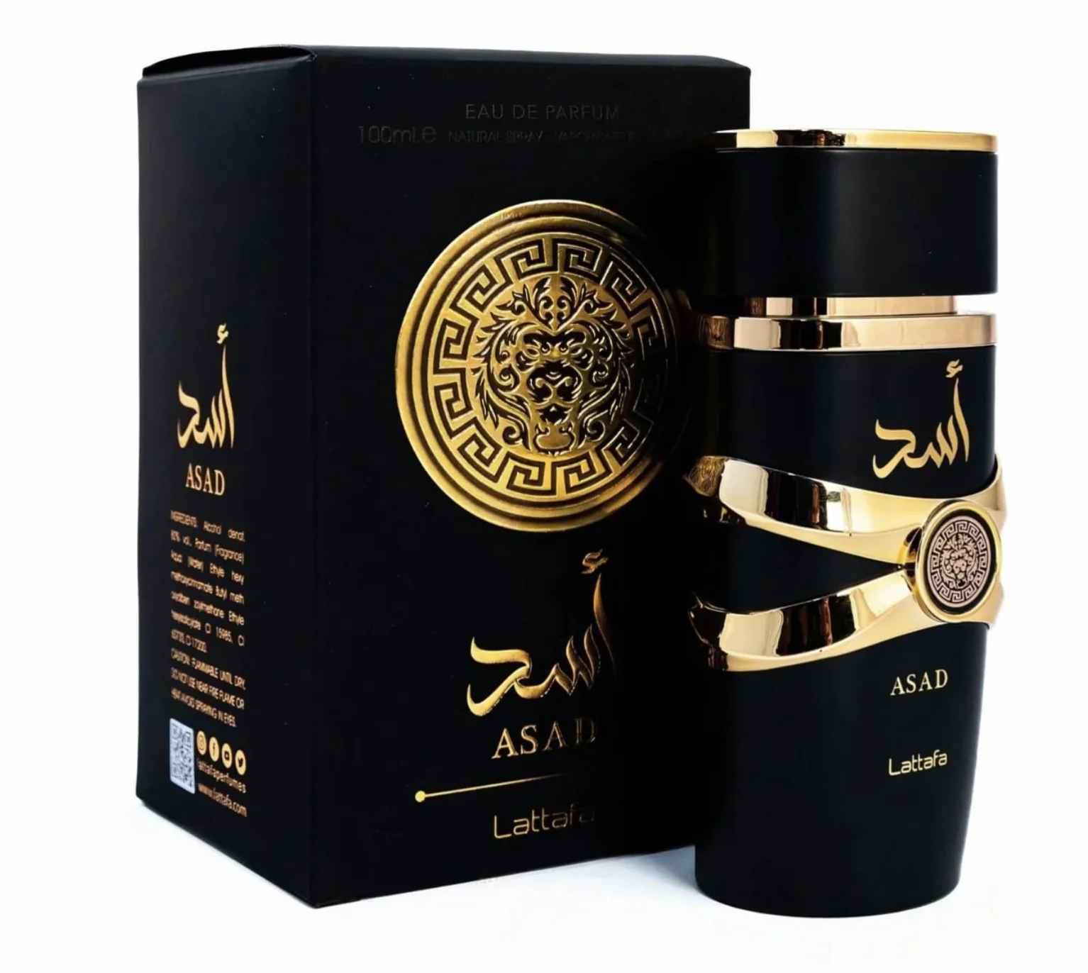 Lattafa Asad Eau de Parfum 100 ml, Perfume Árabe para Hombre de Larga Duración, Incluye Atomizador, Fragancia masculina árabe intensa ambarada especiada con vainilla tabaco y haba tonka (Asad)