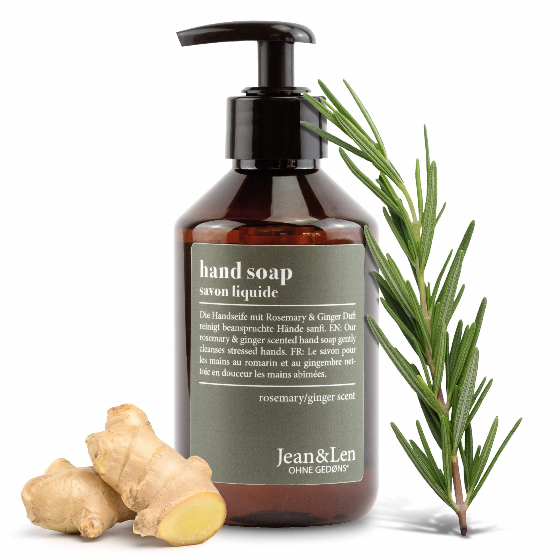 Jean & Len Jabón de manos Rosemary & Ginger 250 ml dosificador recargable