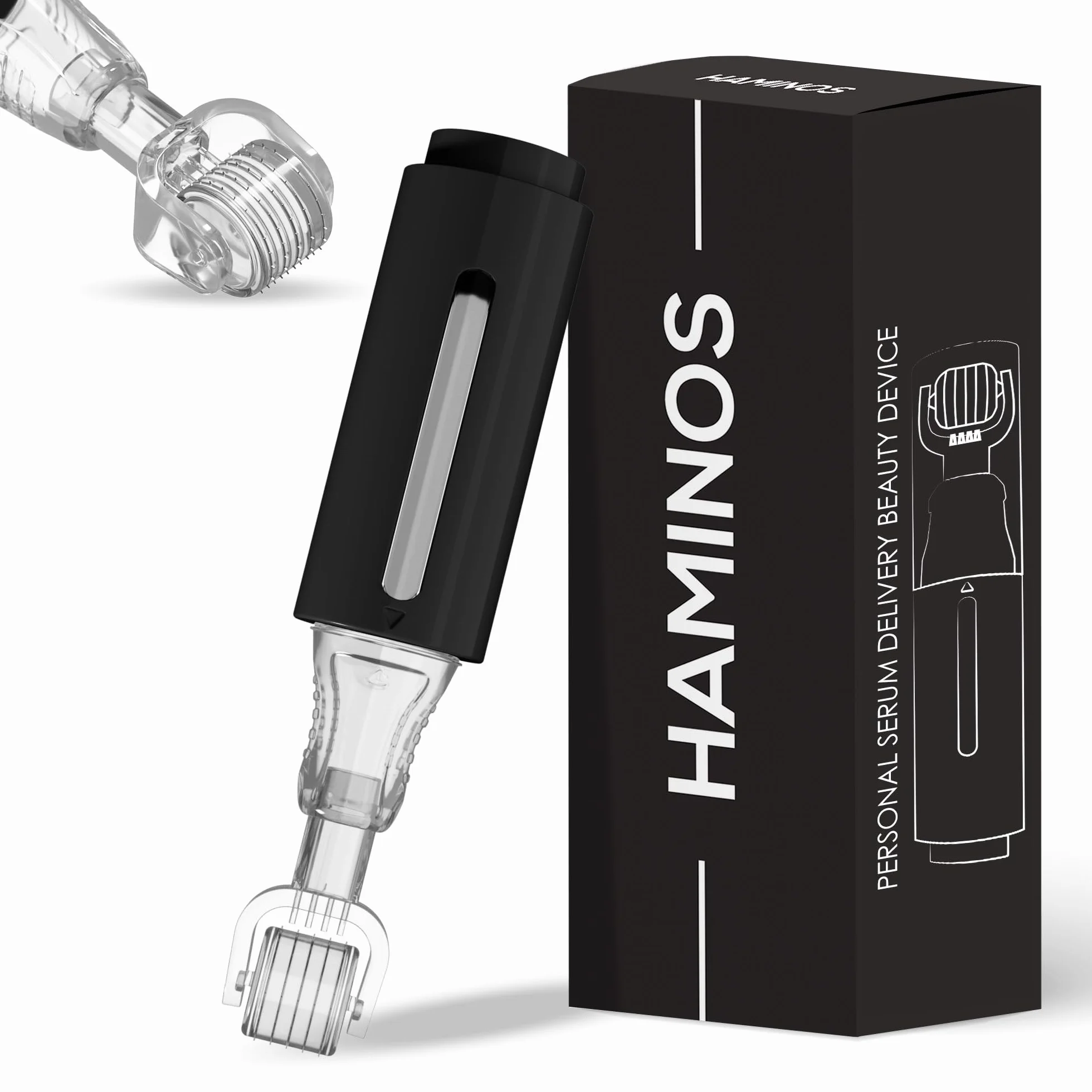 HAMINOS Derma Roller 0,5 mm con Depósito para Cabello, Barba, Piel, 105 Agujas de Titanio