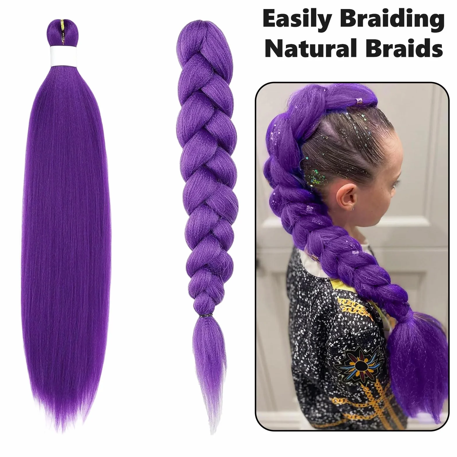 30 Pulgadas Extensiones Pelo Morado Kanekalon Prestirazados para Trenzas Halloween
