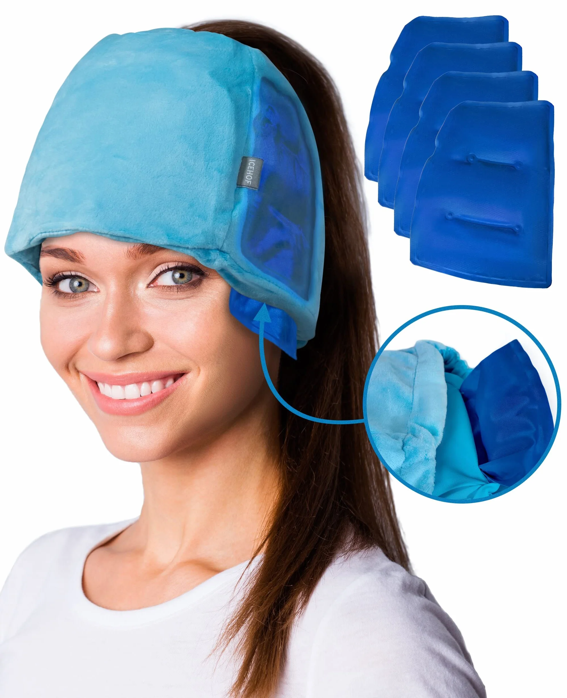 ICEHOF Gorro de refrigeración con almohadillas extraíbles y máscara 3D para quimioterapia y migrañas