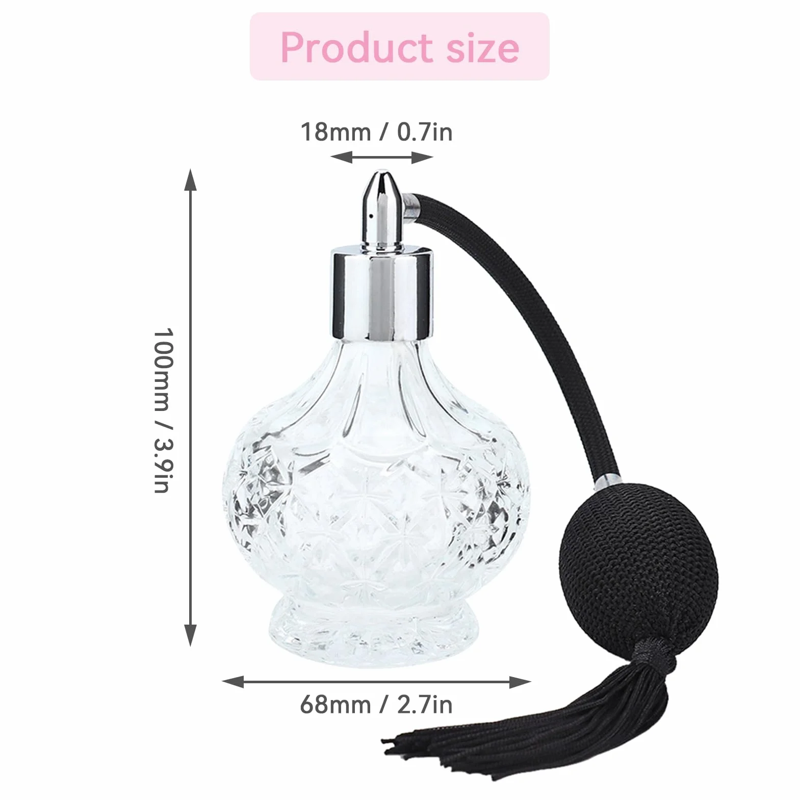 Agatige Botella De Perfume Vintage 80 ML Spray Recargable Cristal Transparente Pompa Perfumes