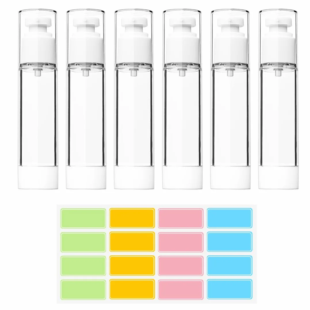 6 Piezas 50 ml Bote Airless Dispensador de Bomba, Travel Bottles, Botella de Bomba de Presión Cosmética, Botella de Vacío, Botellas Dispensadoras de Gel, para Loción Crema Base Loción Esencia