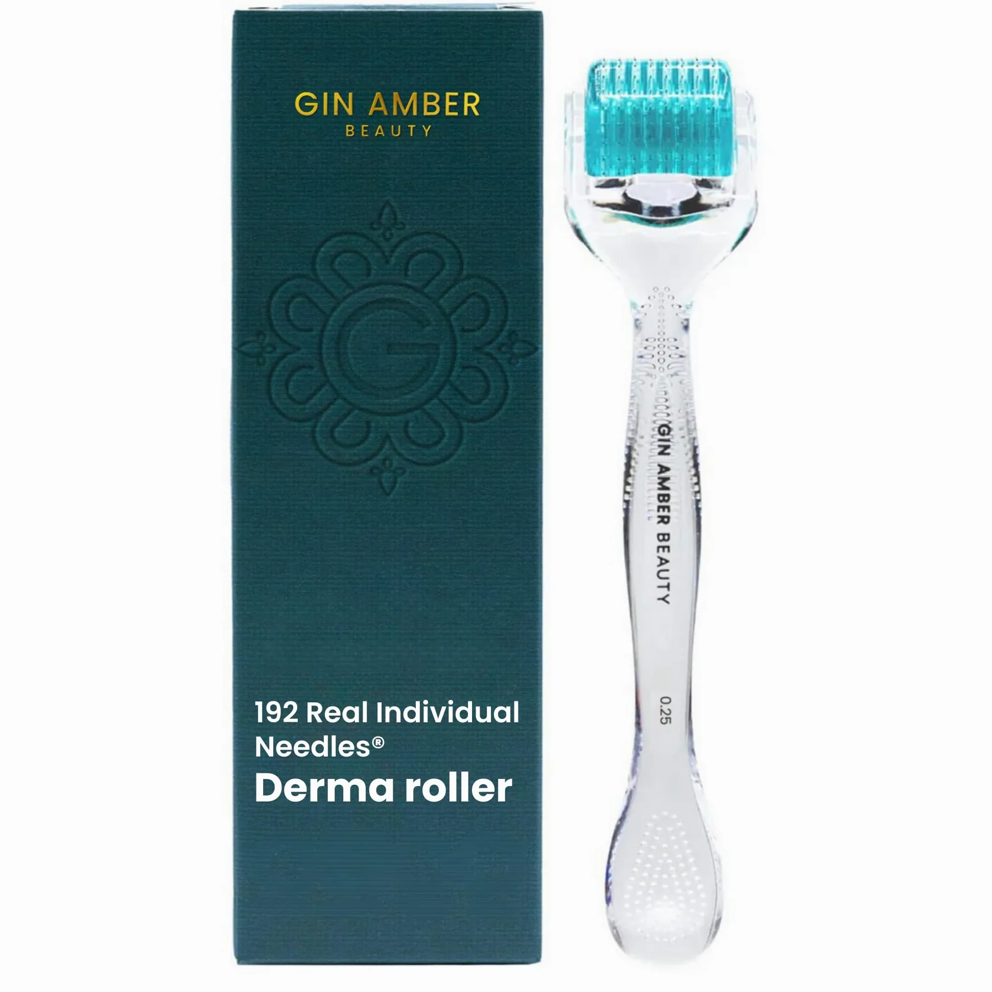 Gin Amber Beauty Derma Roller (0,25 mm) - 192 agujas individuales reales, dispositivo de microdermoabrasión para el cuidado de la piel, absorción de suero con microagujas, herramienta revitalizadora