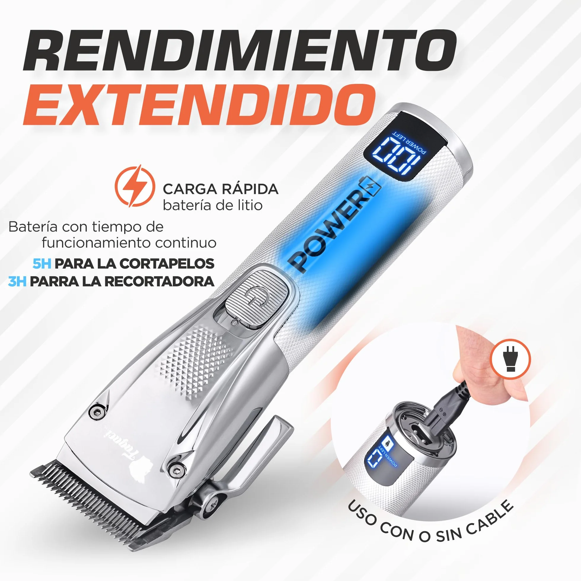 Fagaci Maquina Cortar Pelo Profesional con Batería 5H/3H, Cortapelos Hombre Turbo Corte Preciso