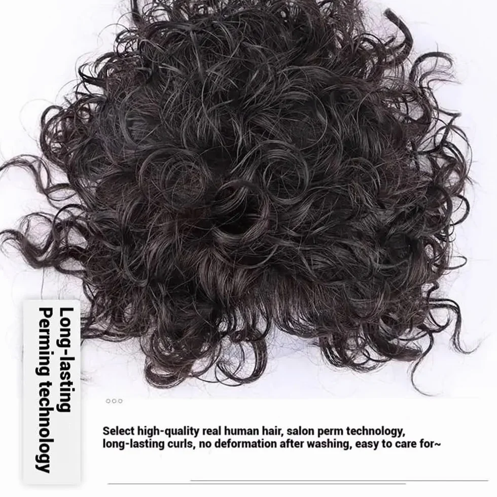 Parte de cabello humano ondulado natural para mujeres, con clip en pony con base de encaje, extensión de cabello, cobertura de la caída del cabello, 30 cm añade volumen al cabello (negro natural)