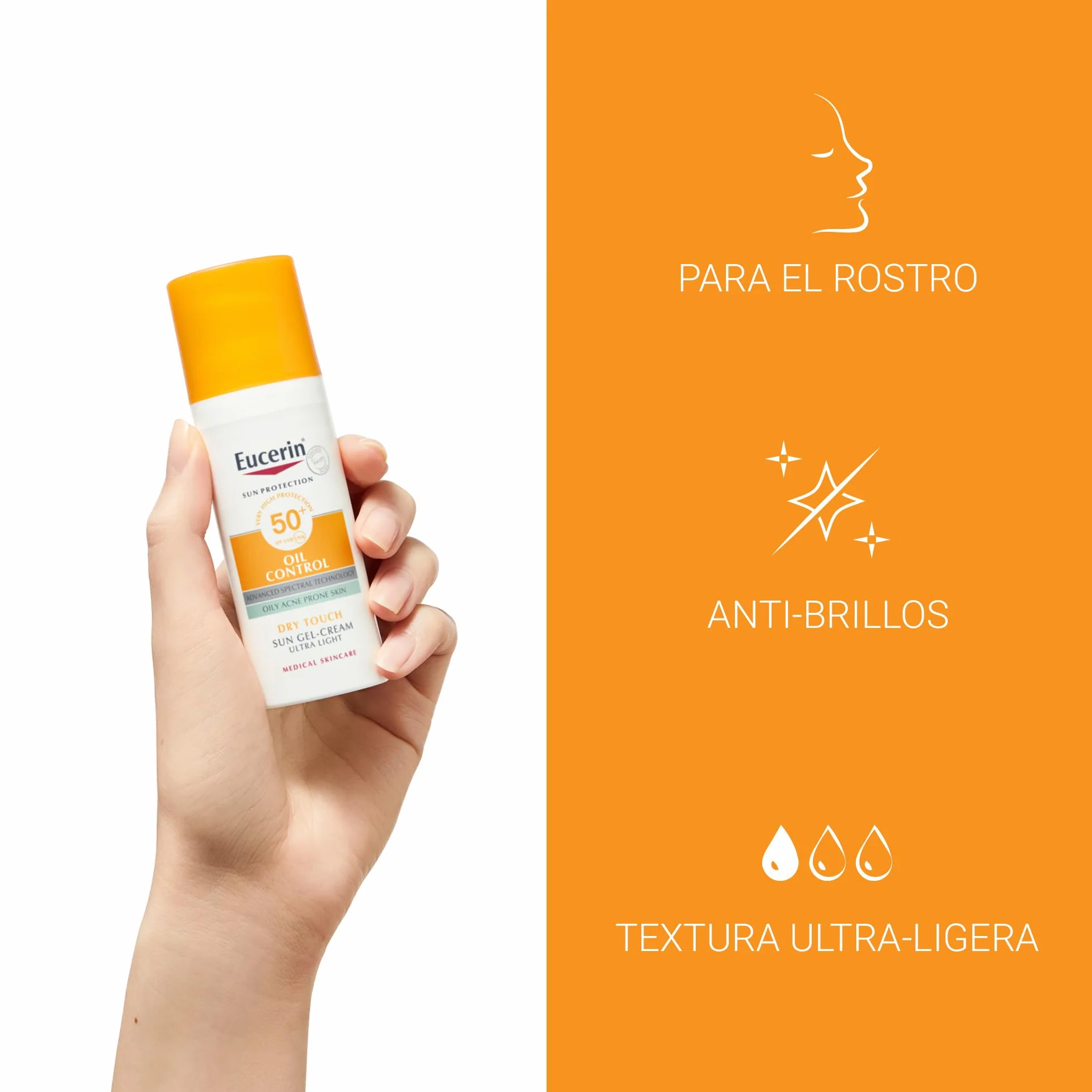 Eucerin Sun Gel Crema Oil Control Dry Touch FPS 50+ 50 ml protección solar facial UVA/UVB para piel grasa