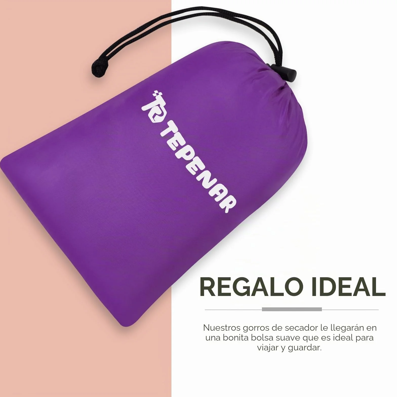 TEPENAR Gorro Secador para Cabello: Capucha Extra Grande Ajustable y Suave para Pelo Rizado - Secado Rápido - Morado