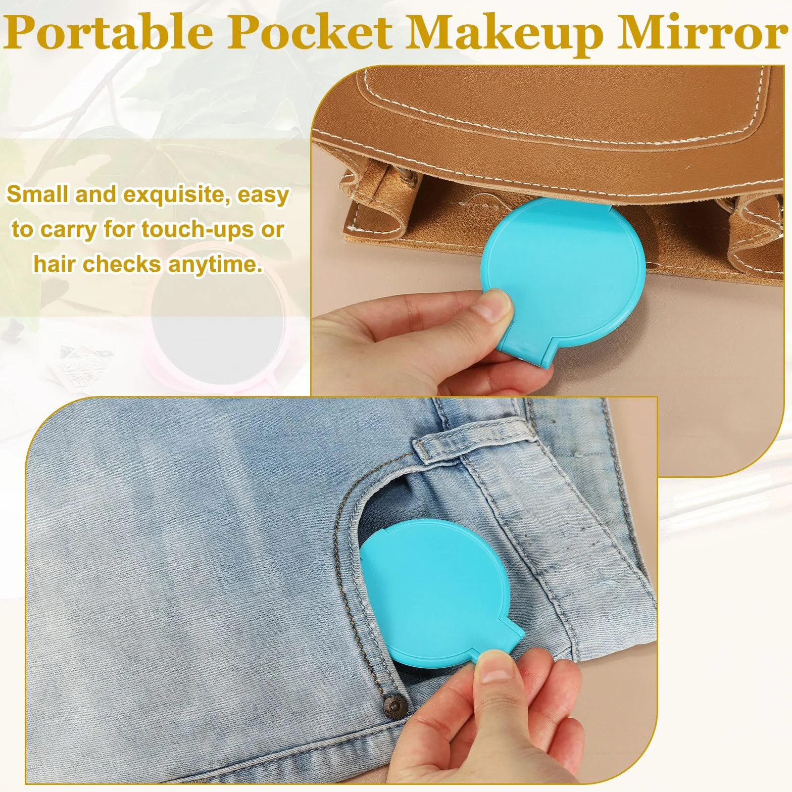 QUARKZMAN Mini Espejo de Bolsillo Plegable Portátil Maquillaje Redondo Compacto Set 6 Piezas Multicolor