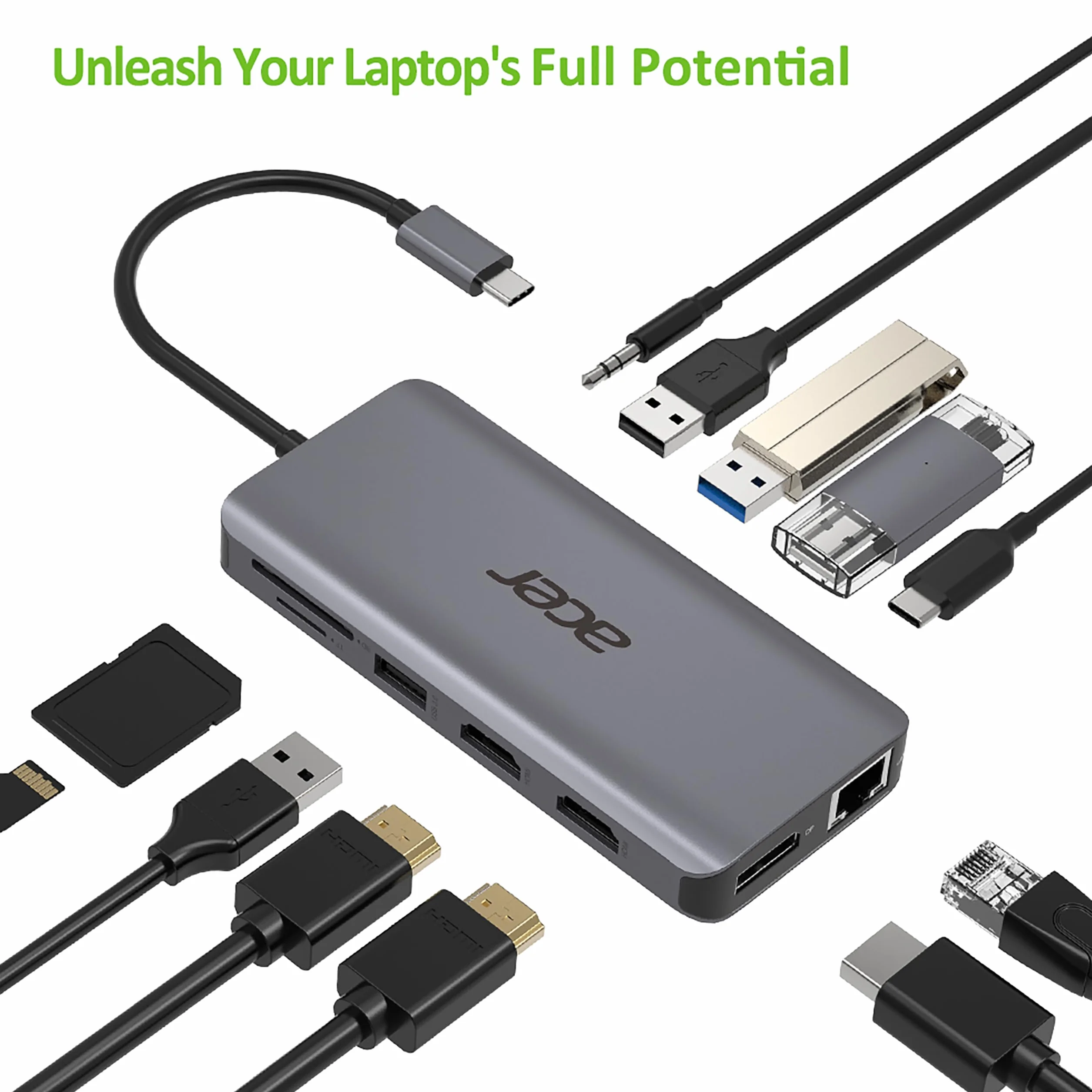 Acer Docking Station 12 w 1 USB-C USB HDMI DP RJ45 Srebrny