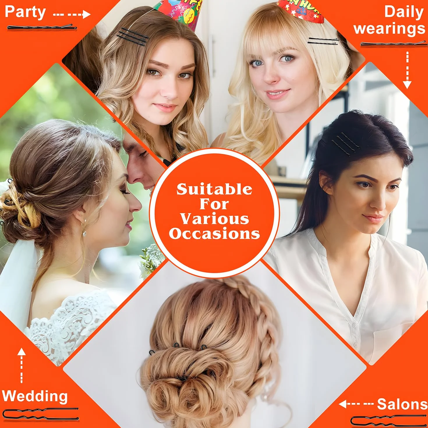 Pinzas para el Pelo Mujer 500 Horquillas en U 2 pulgadas 2.36 pulgadas Pasador de Pelo Ondulado 2 pulgadas 2.75 pulgadas Diademas Transparentes con Caja Portátil Negro