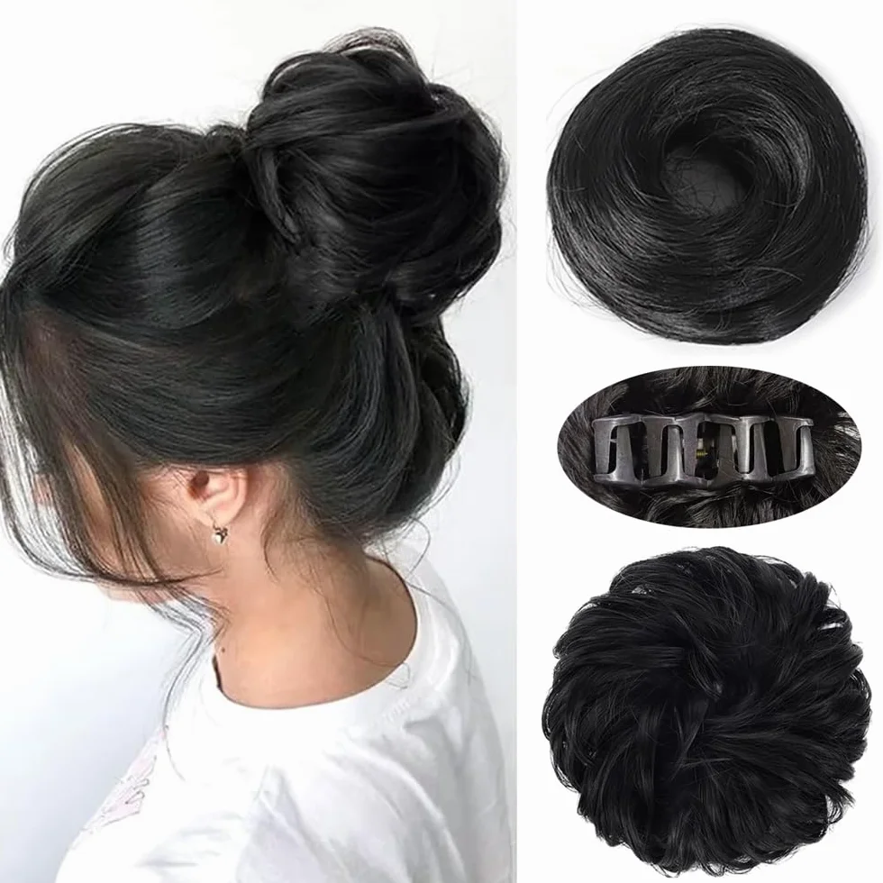 Peluca Mujer Extensiones Pelo Natural Clips Garra Flequillo Postizo Volumen (Negro)