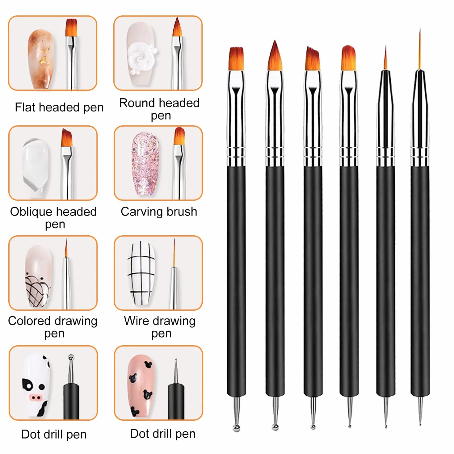 Plumas de Arte de Uñas, Herramientas de Doble Punta, Nail Dotting Manicure Tools para Diseño de Uñas en Gel
