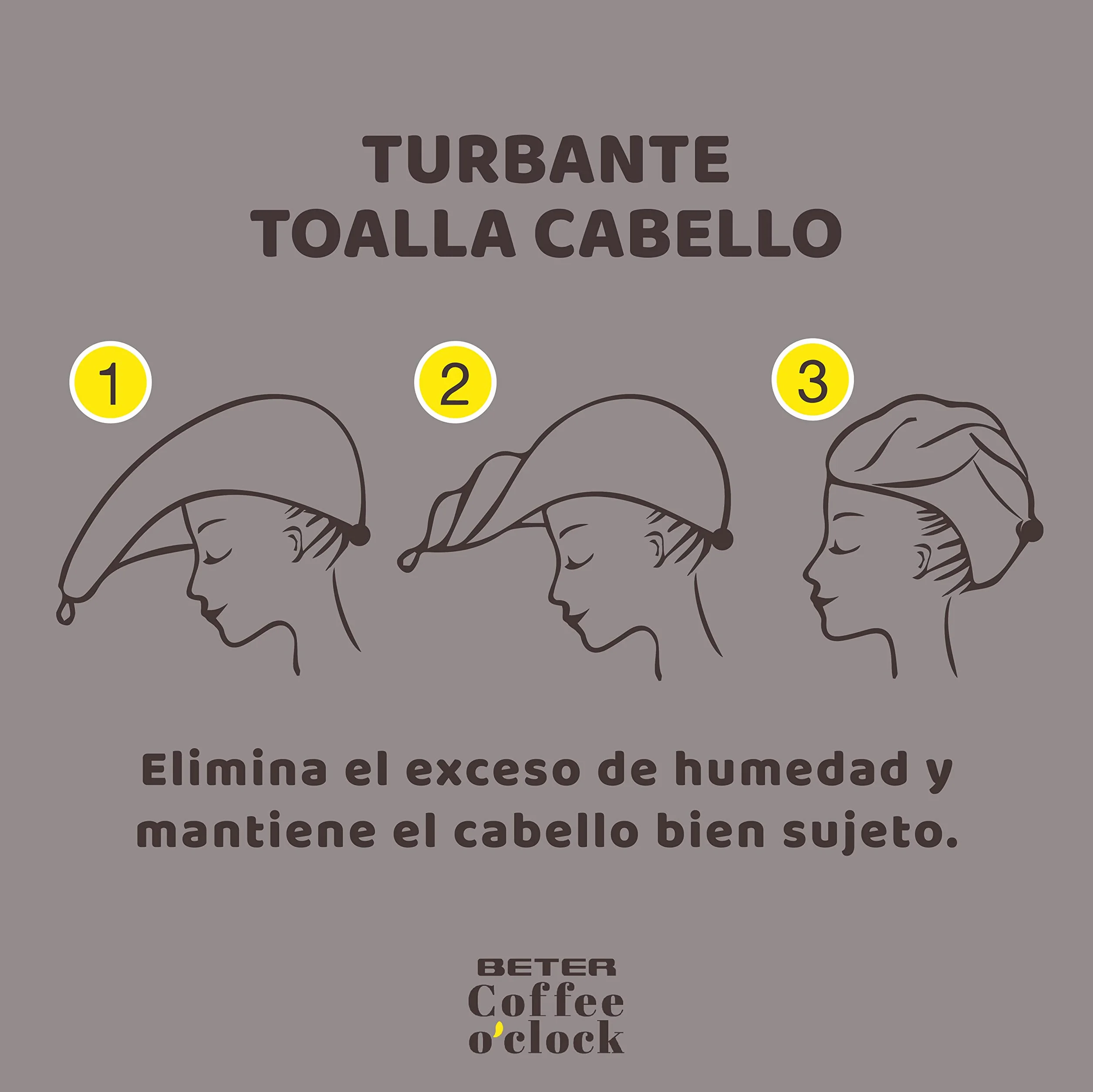 Beter Turbante de Cabello con Microfibra Extrasuave para Secado Rápido Coffee O'clock