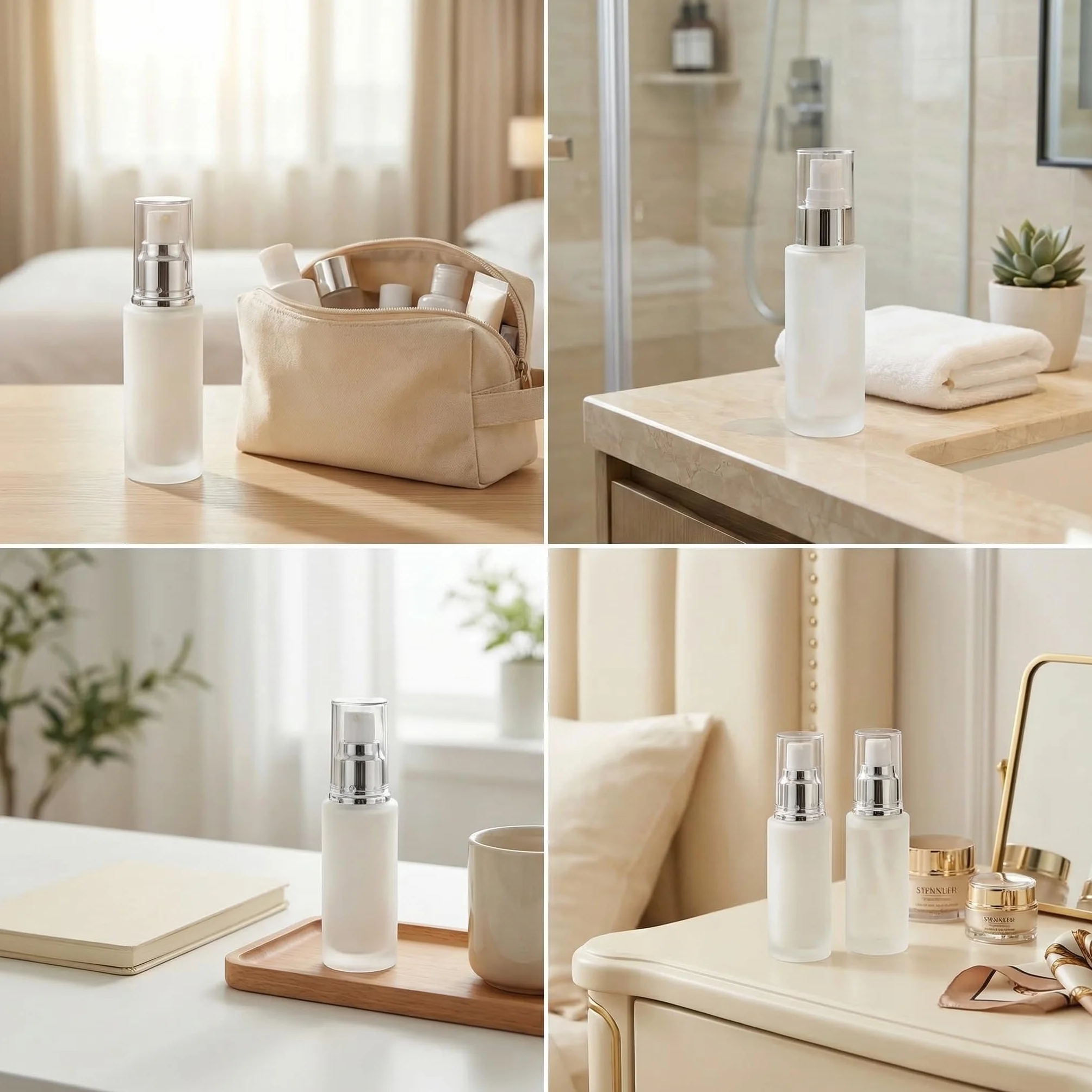 Botellas recargables de vidrio mate 30 ml para cosméticos de viaje a prueba de fugas