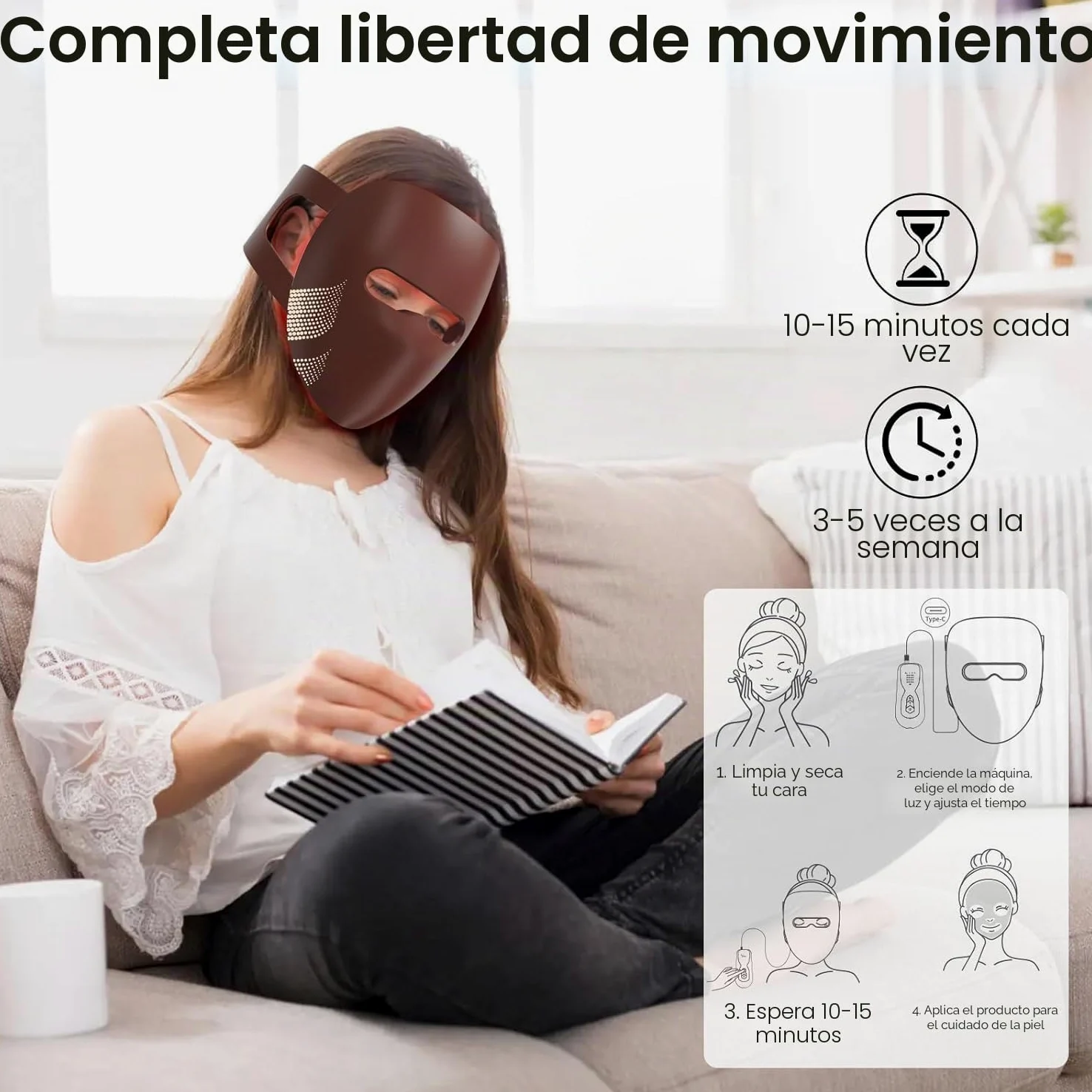 IMICHI Máscaras de silicona LED para el rostro con terapia de luz, 320 piezas de LED, máscara de terapia de luz de 4 colores para antienvejecimiento, rejuvenecimiento, reafirmación, máscara de luz