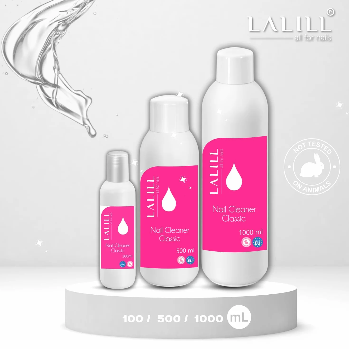 LALILL Cleaner de Uñas 500ml con Dosificador y 500 Almohadillas - Limpiador para Uñas de Gel y Semipermanente - Botella con Bomba 200ml - Algodón sin Pelusa