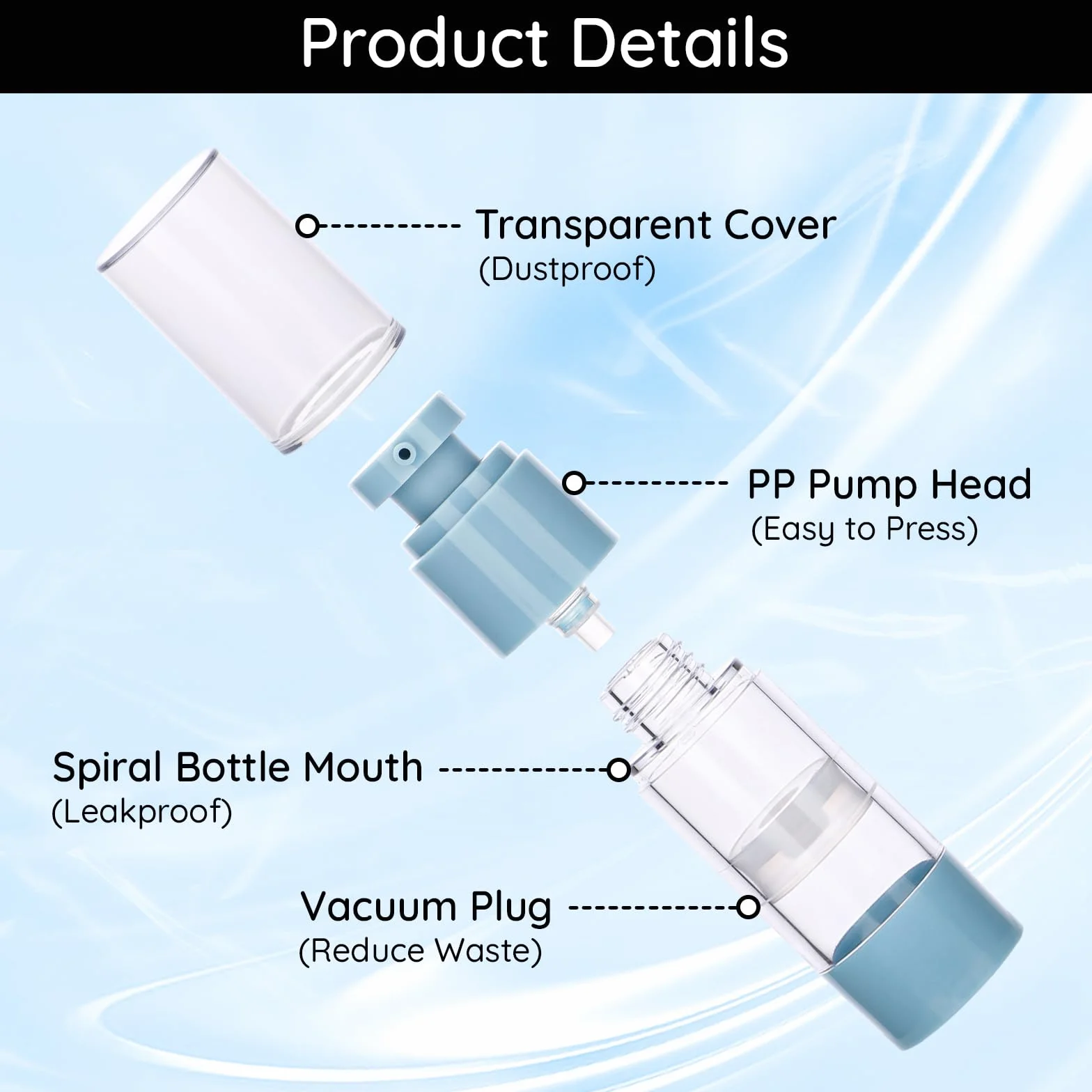 Segbeauty Dispensador de Cremas 3 Piezas 30ml Bomba Vacío Sin Aire Botellas Loción Reutilizable Portátil Viaje Azul