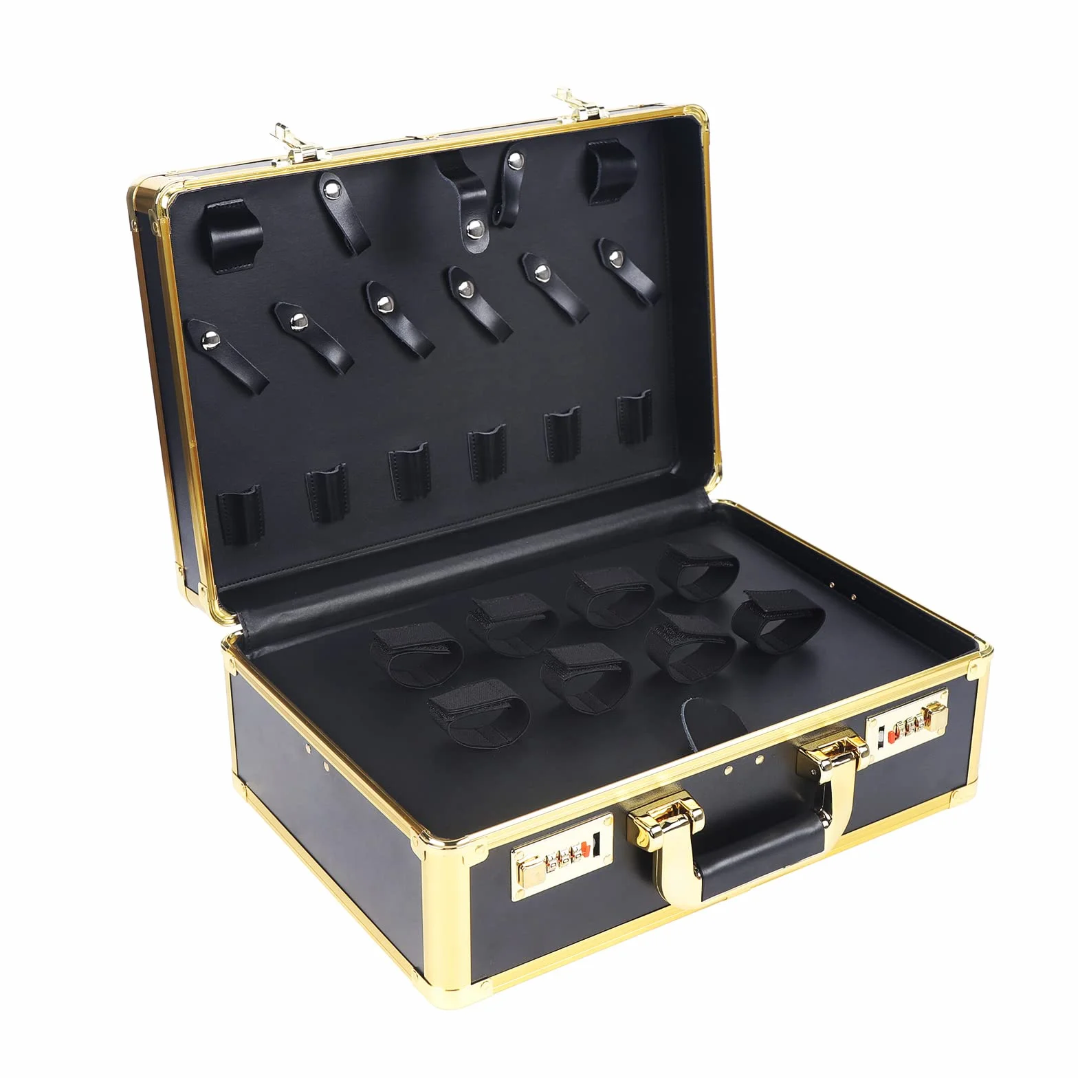 Bolsa de peluquería con cerradura de combinación, maletín de transporte para cortapelos y artículos de peluquería, bolsa de almacenamiento (oro, 40 x 40 x 18 cm)