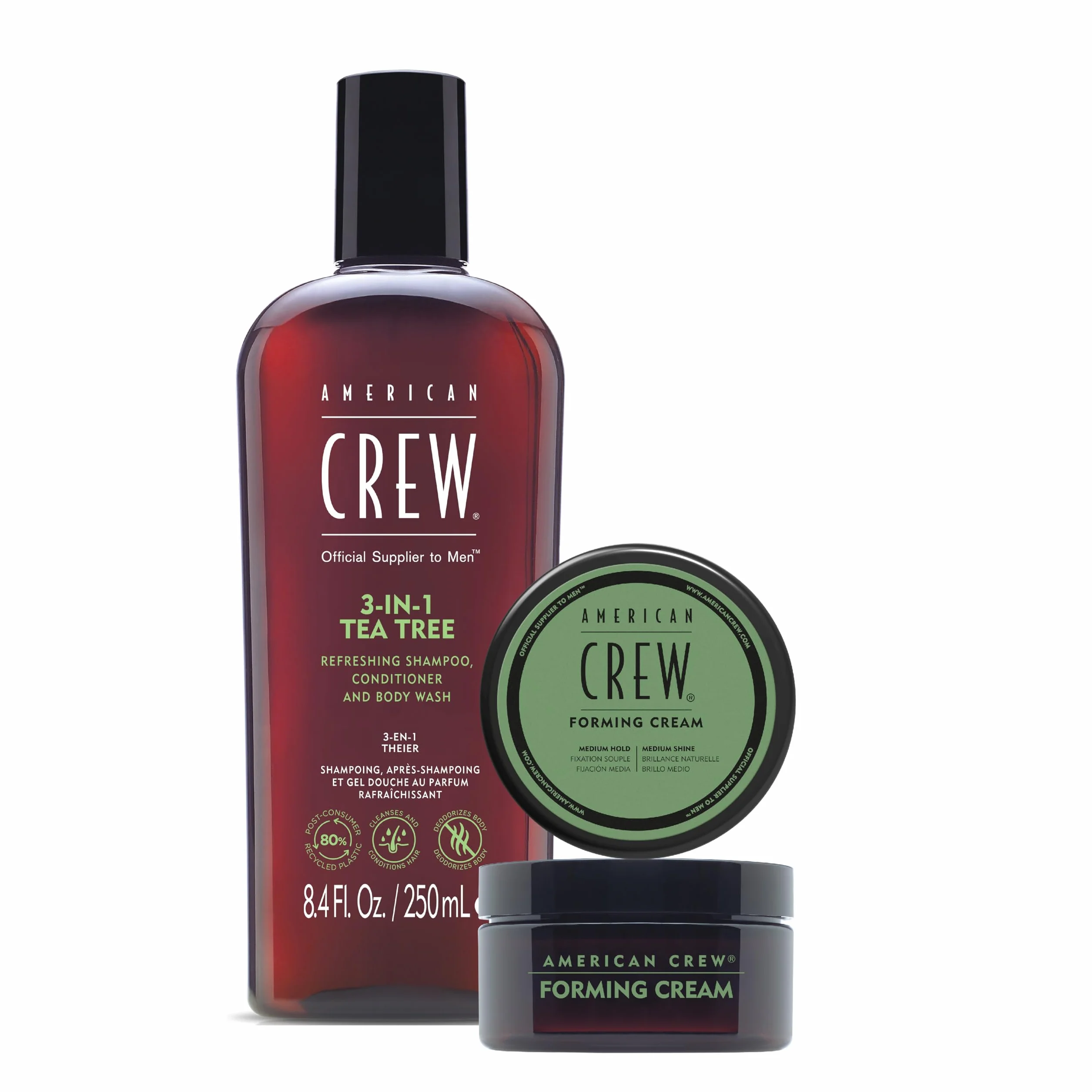 American Crew Holiday Duo Set: Shampoo 3-in-1 Tea Tree, Conditioner & Body Wash 250ml + Forming Cream 50g