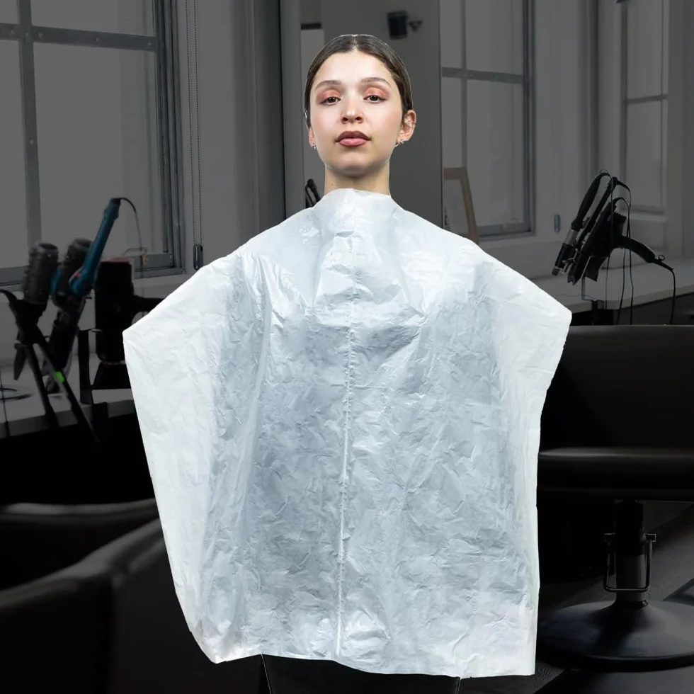 Areso Capas Desechables para Peluqueria 100 Unidades en Rollo, Capa de Plastico para Tinte de Pelo, Color Blanco