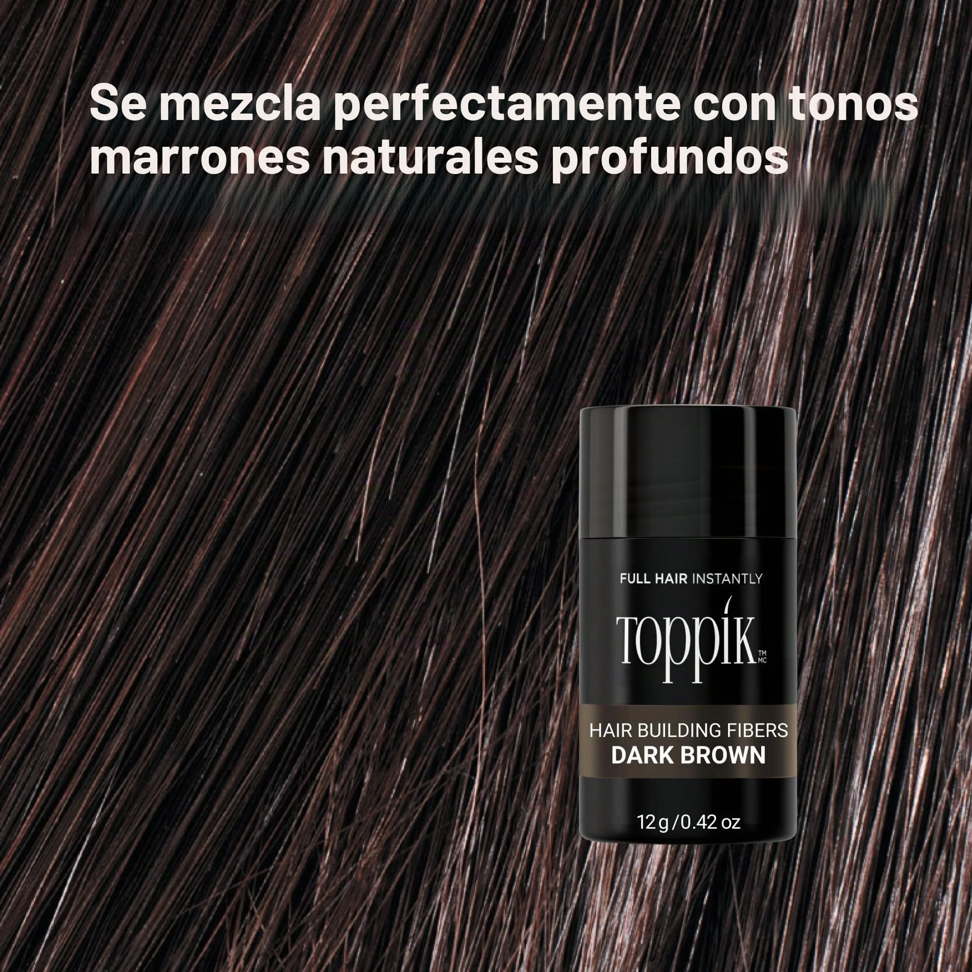 Toppik Fibras Capilares Castaño Oscuro, Fibras de Queratina para Densidad, 27,5 g