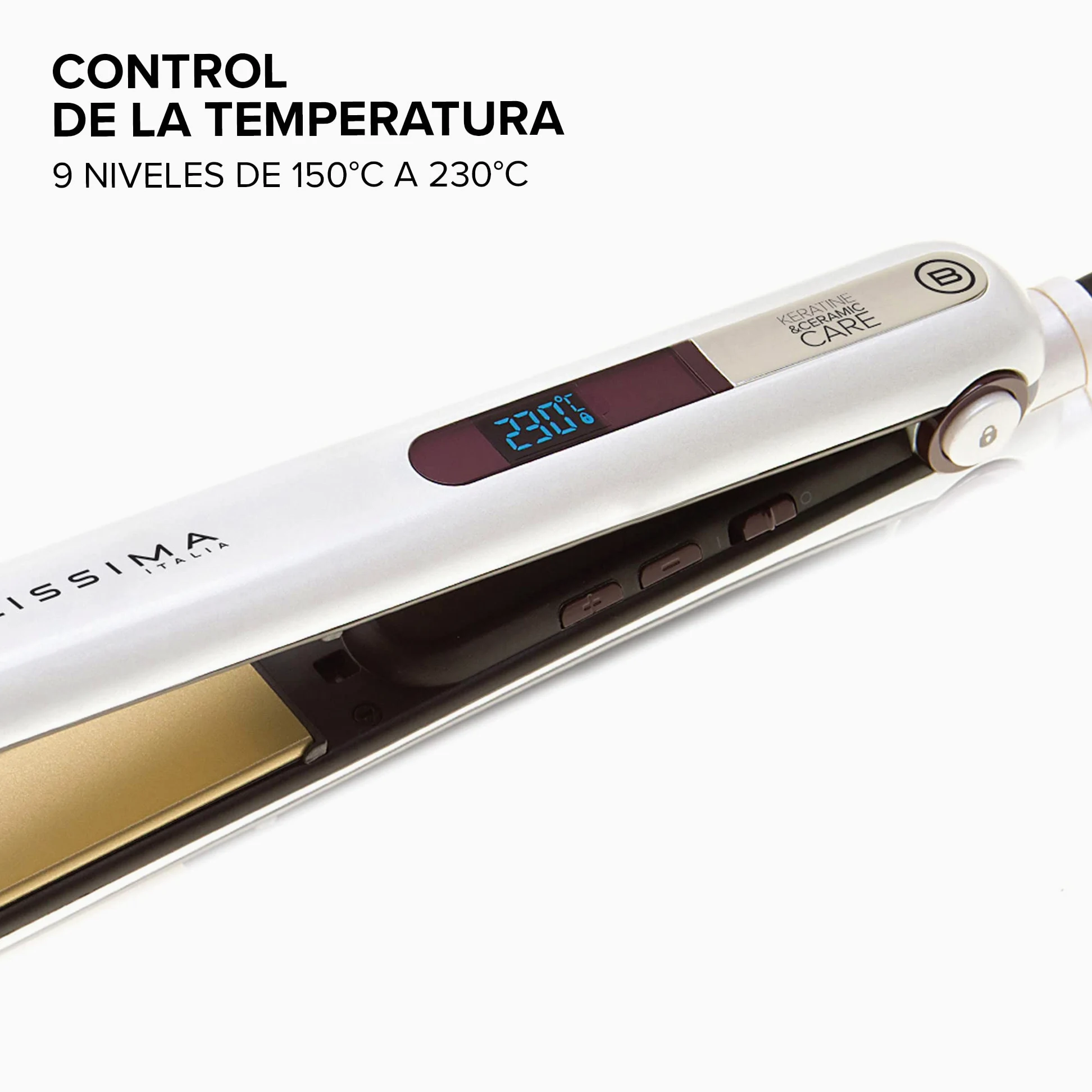 Bellissima Imetec B9 400, Plancha de pelo para peinado liso u ondulado, revestimiento de cerámica y queratina, placas redondeadas, digital, visor LCD | Estilo liso o ondulado | Revestimiento de cerámica y queratina | Placas redondeadas
