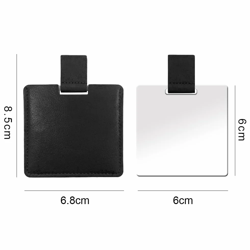 Espejo Pequeño Ultrafino de Acero Inoxidable Irrompible con Funda de Cuero PU, Espejo de Maquillaje Portátil (Negro)