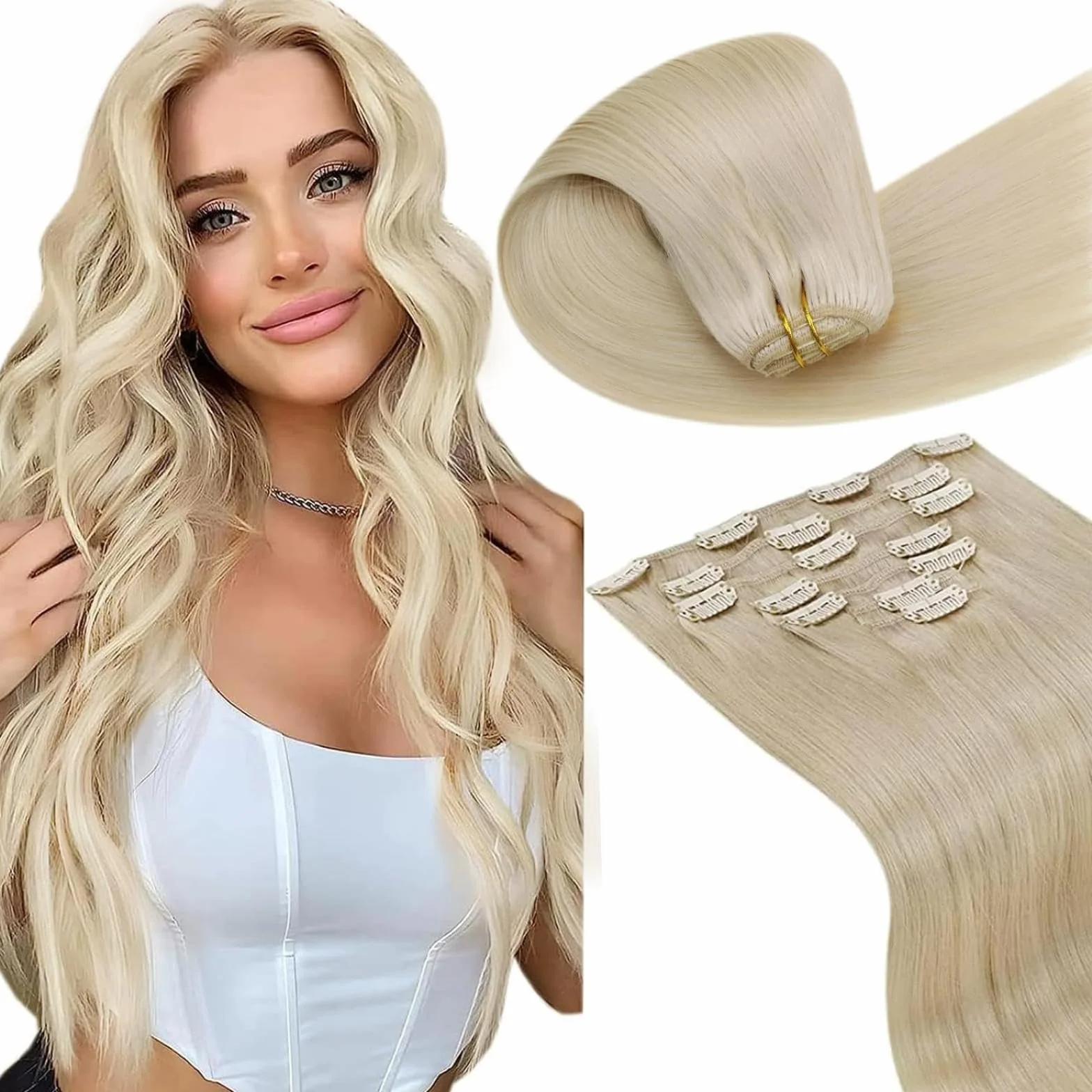 LaaVoo Double Weft Clip-In Hair Extensions Rubio Platino 35cm 105g #613