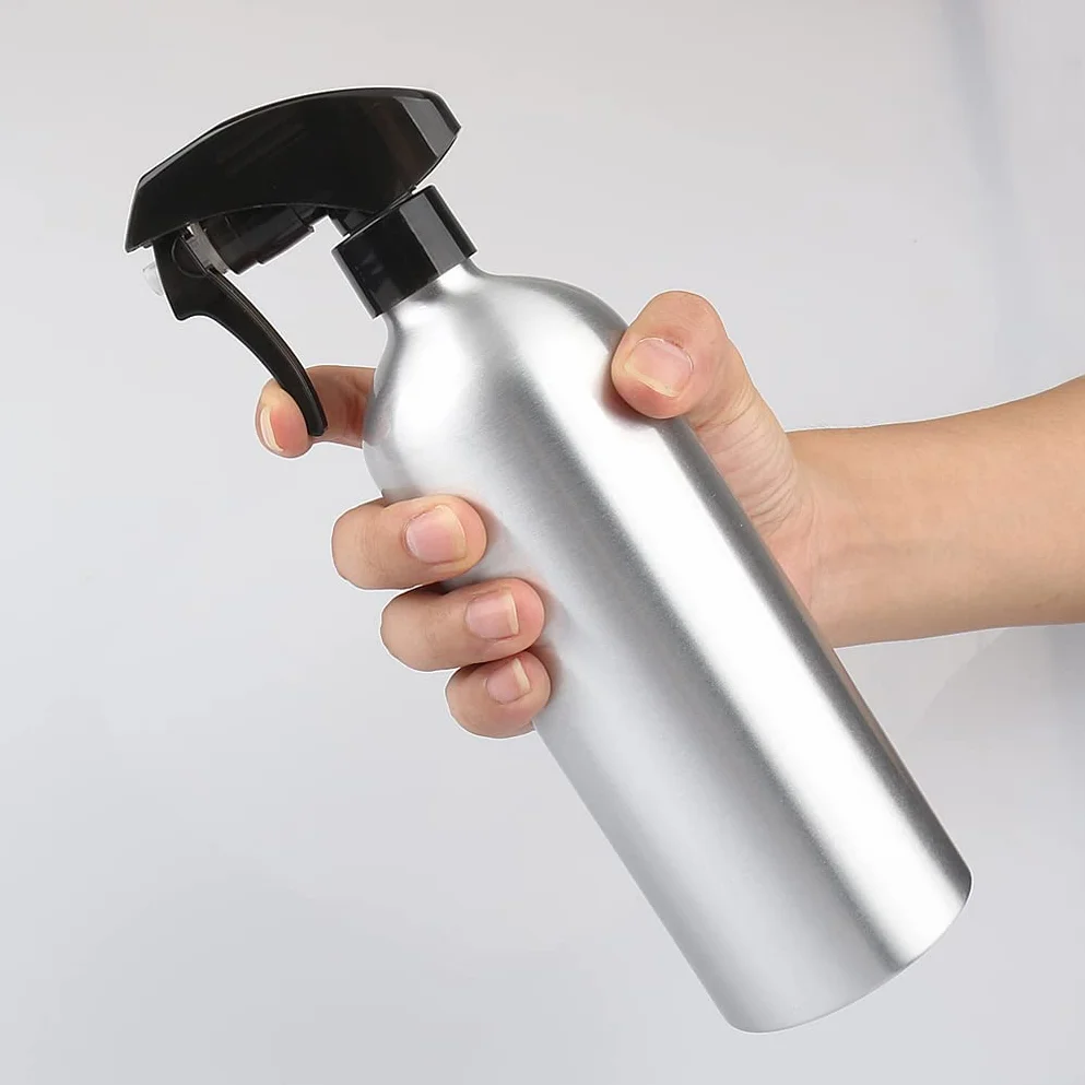 Spray de Aluminio Plata 500ml Botella Vacía con Pulverizador Negro de Niebla Fina Atomizador para Limpieza