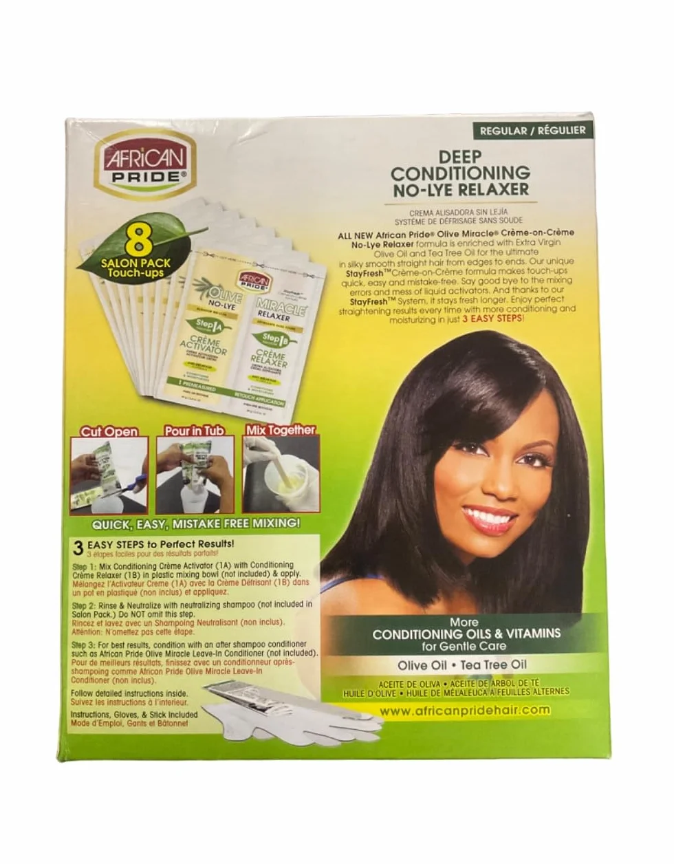 African Pride Olive Miracle Deep Conditioning No-Lye Relaxer Regular Kit 8-Count