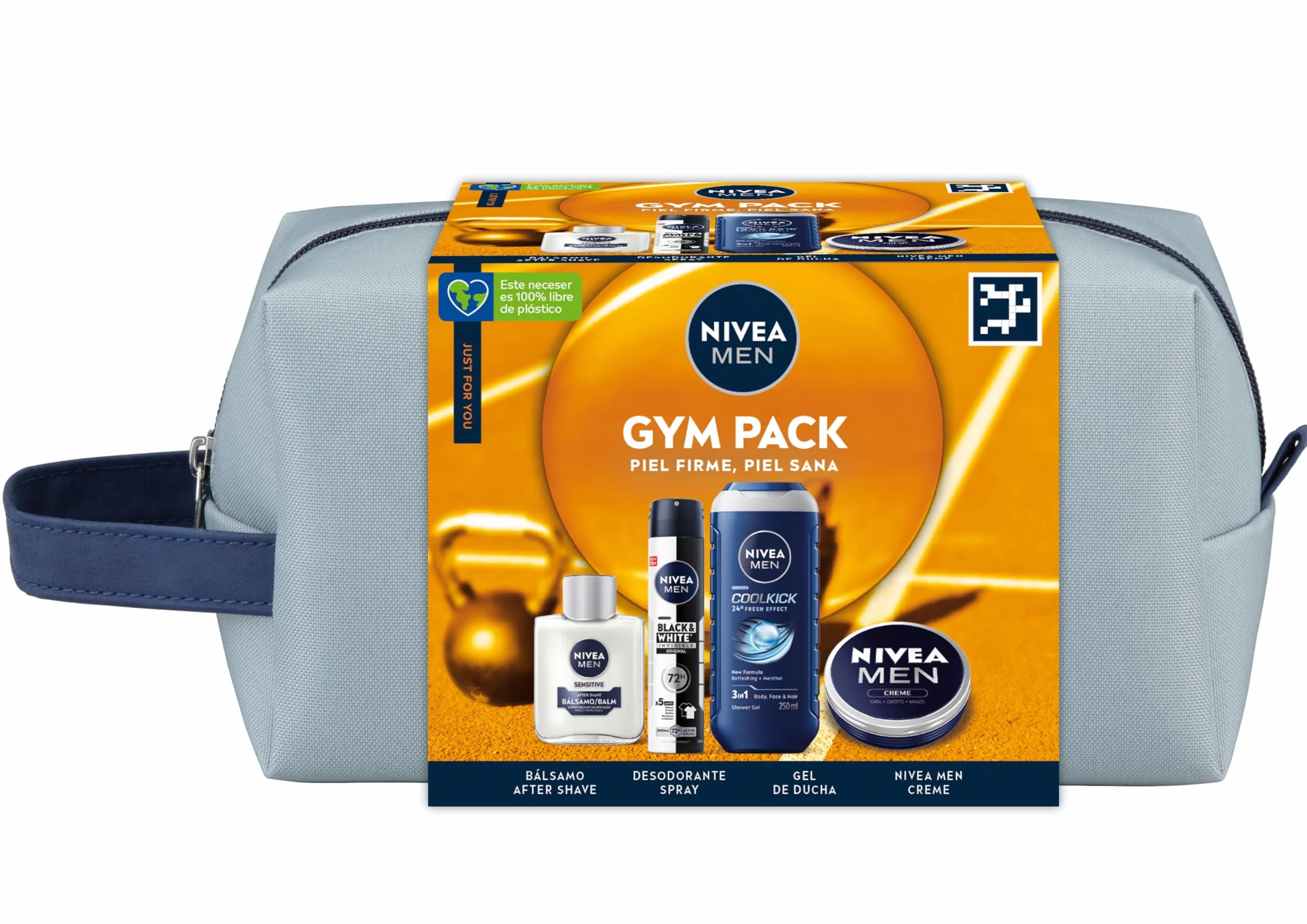 NIVEA MEN Pack Cuidado Completo Neceser Set Regalo Hombre Crema Facial 75ml Gel Ducha 250ml Bálsamo After Shave 100ml Desodorante Spray 200ml