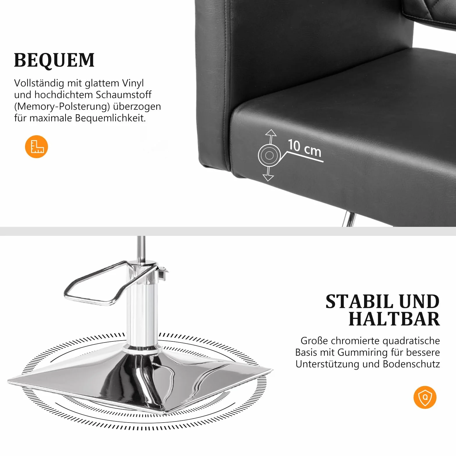 Bonnlo Sillón Peluquería Profesional Giratoria 360° Altura Ajustable 90-105 cm Capacidad 150 kg Negro